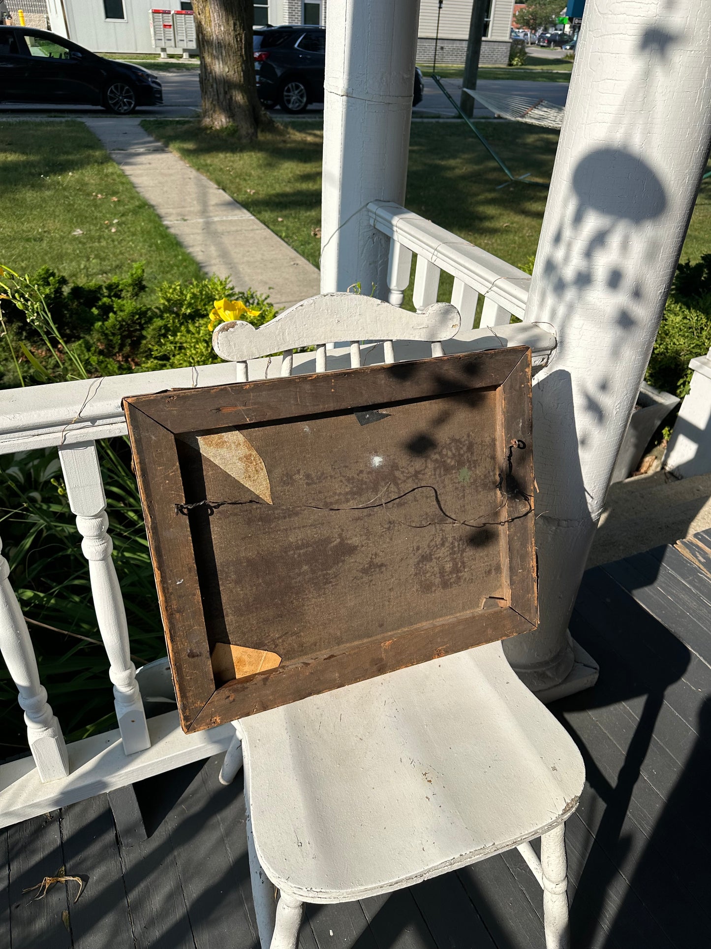 Victorian Oil-On-Canvas Young Lady By The Shore, Boat, Basket Flowers, Unframed