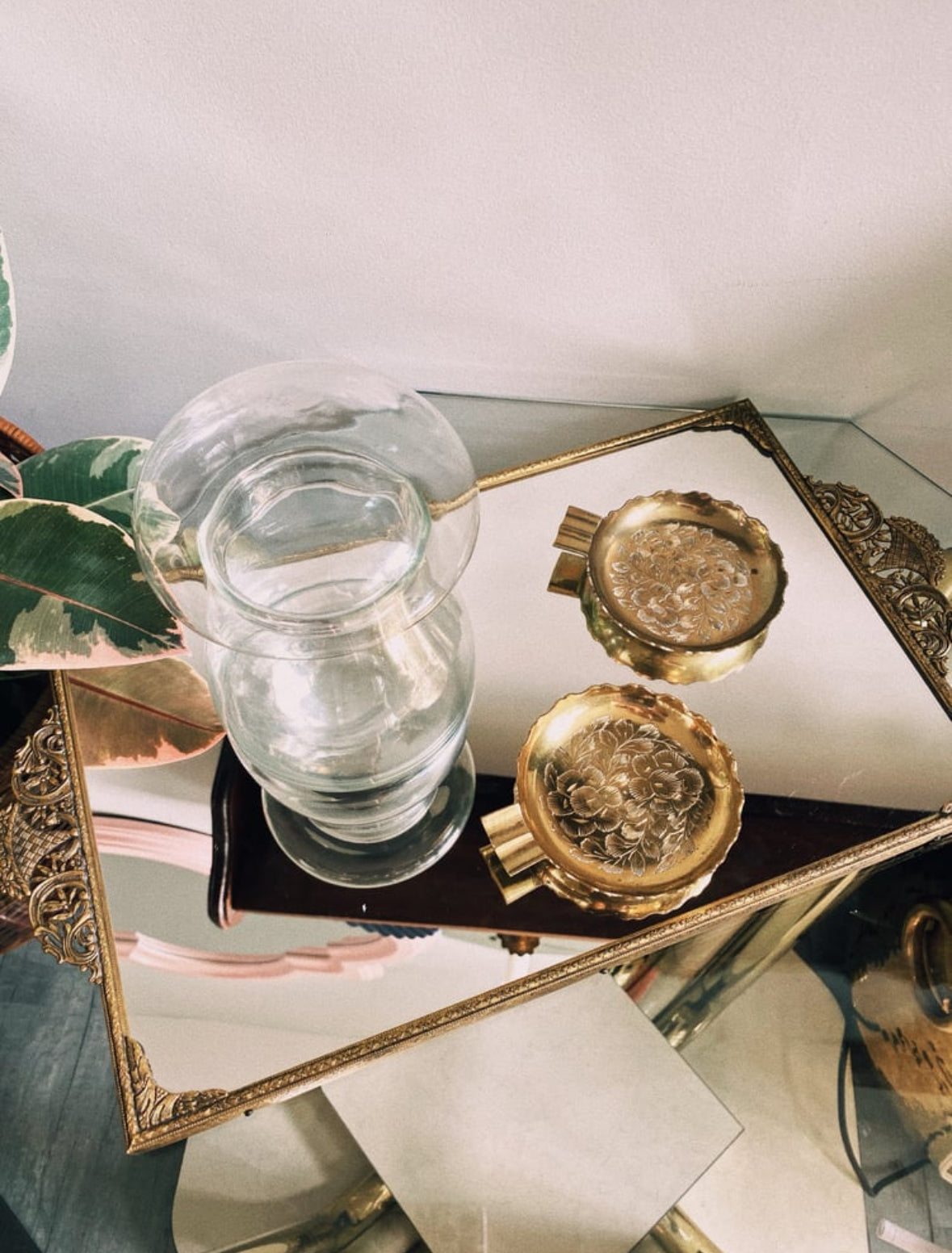Vintage Stackable Etched Brass Ashtrays