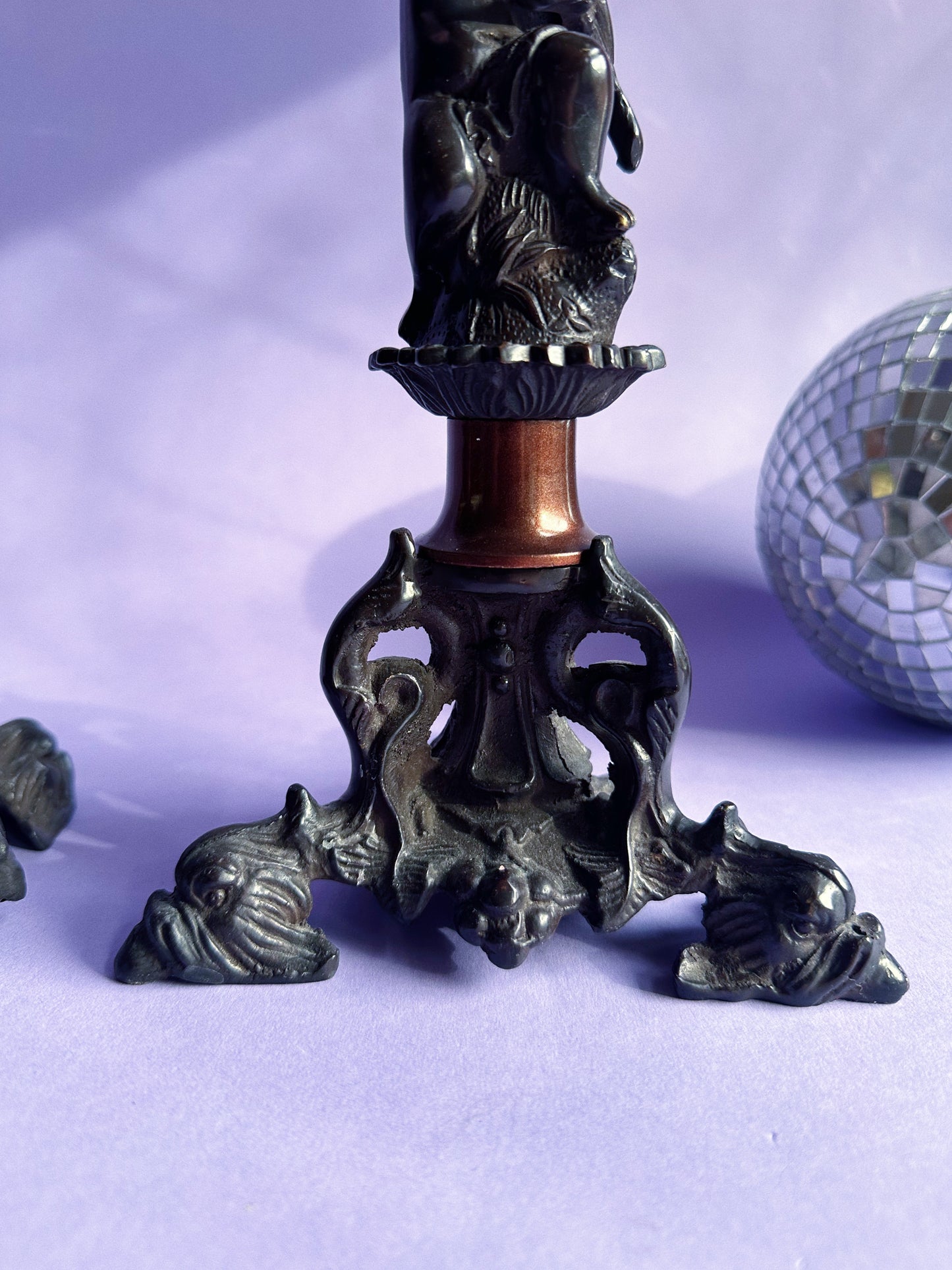 Pair Of Vintage Antique Heavy Cast Metal Cherub Candlesticks
