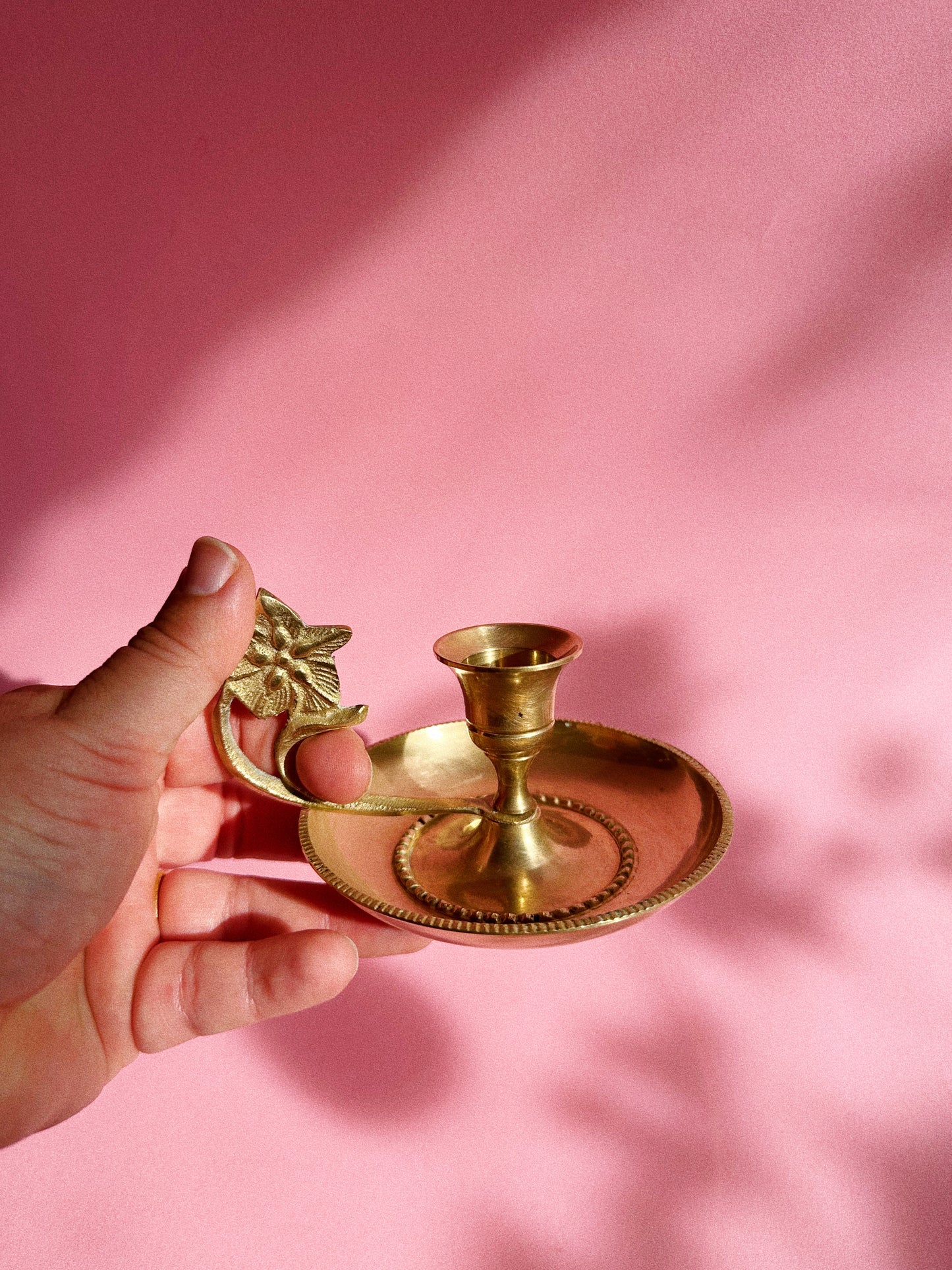 Vintage Brass Flower Finger Loop Candlestick
