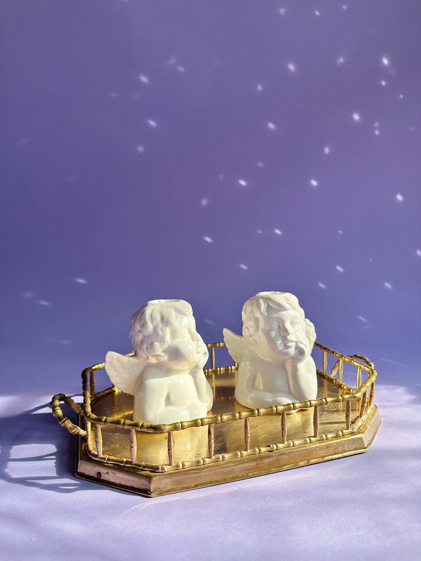 Vintage White Ceramic Cherub Candlesticks