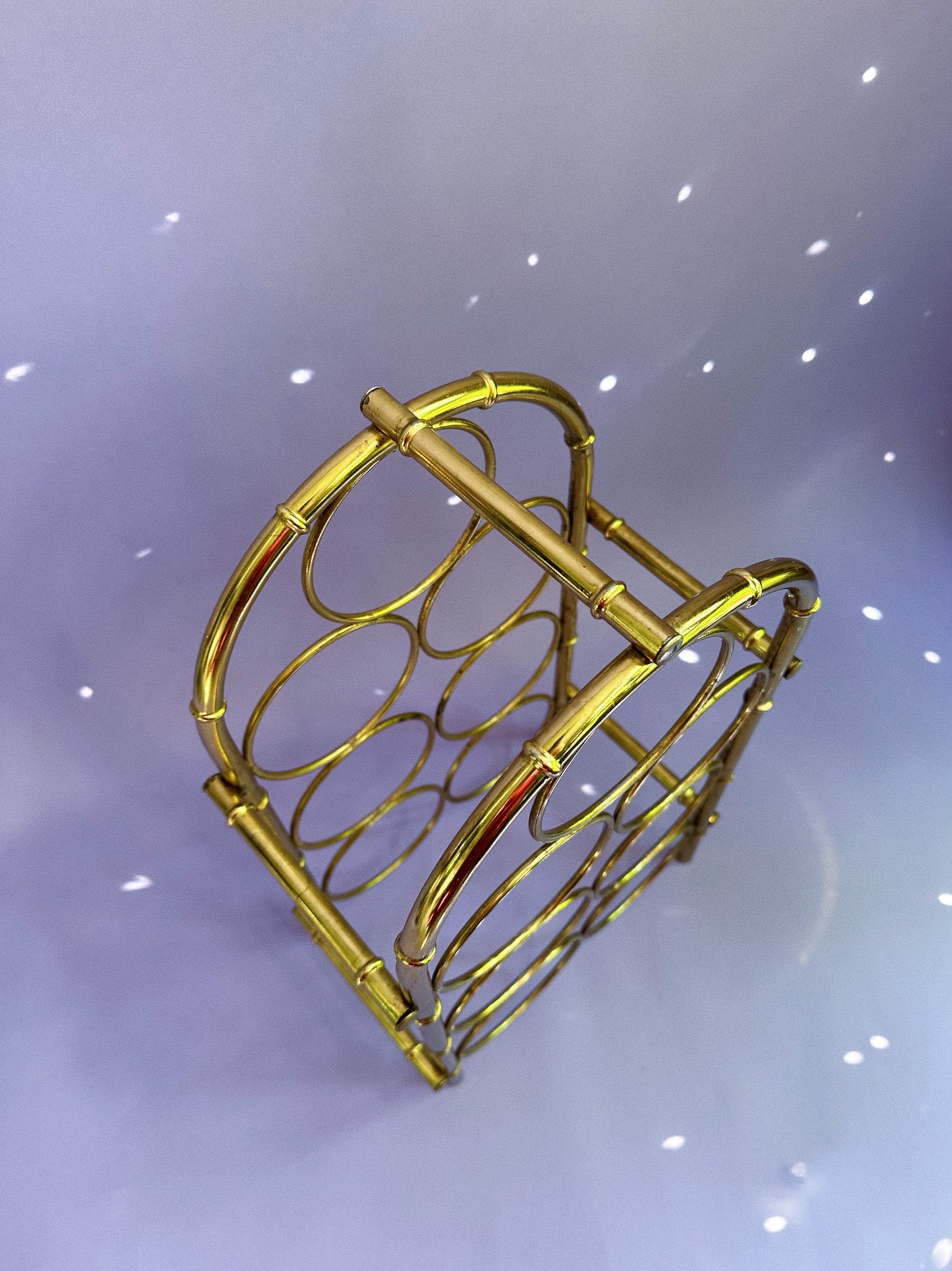 Vintage Hollywood Regency Brass Faux Bamboo 7-Bottle Wine Rack Tabletop