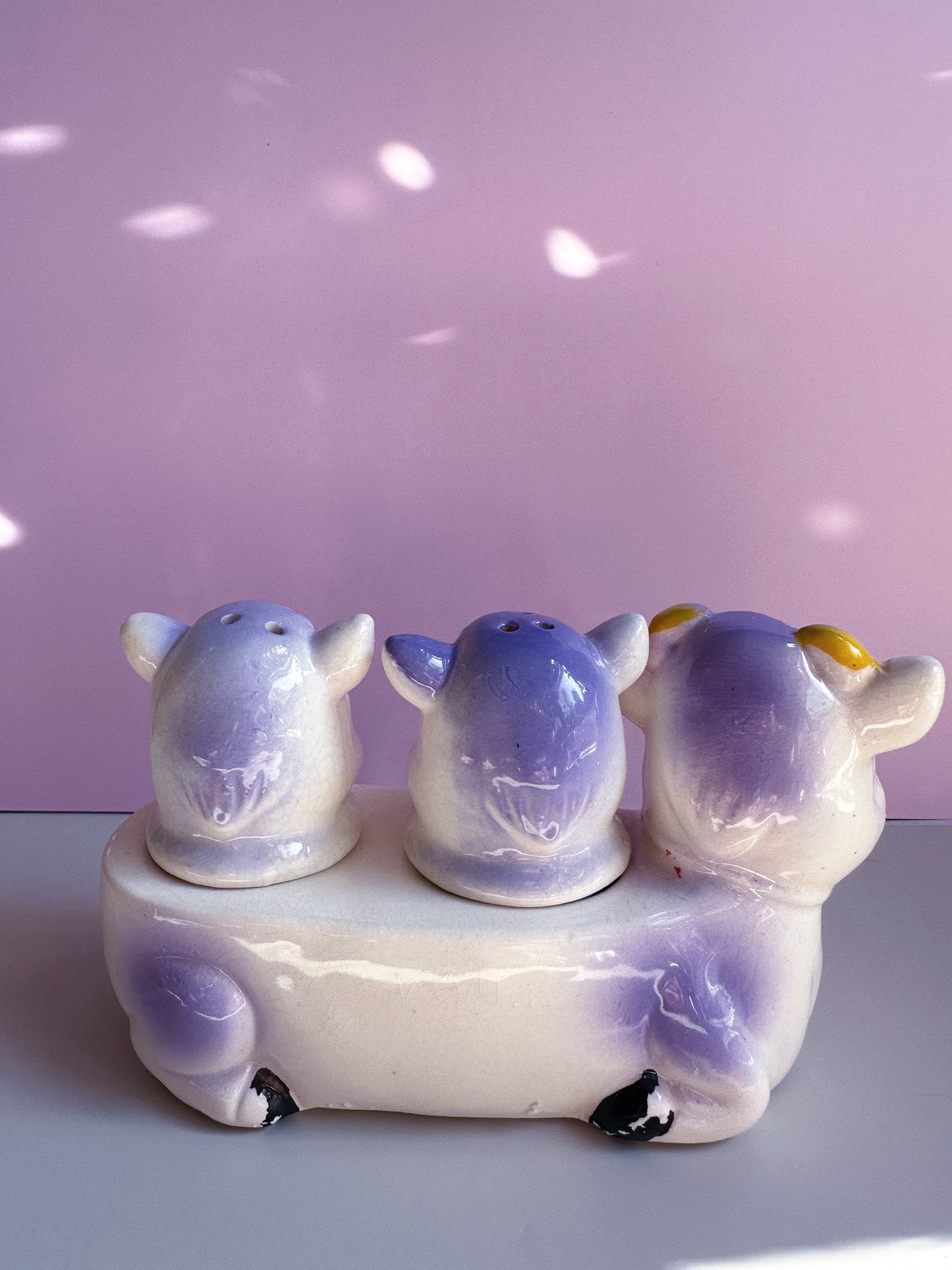 Vintage Cow Salt & Pepper Shakers Anthropomorphic Holder Set 1950s Japan Ceramic