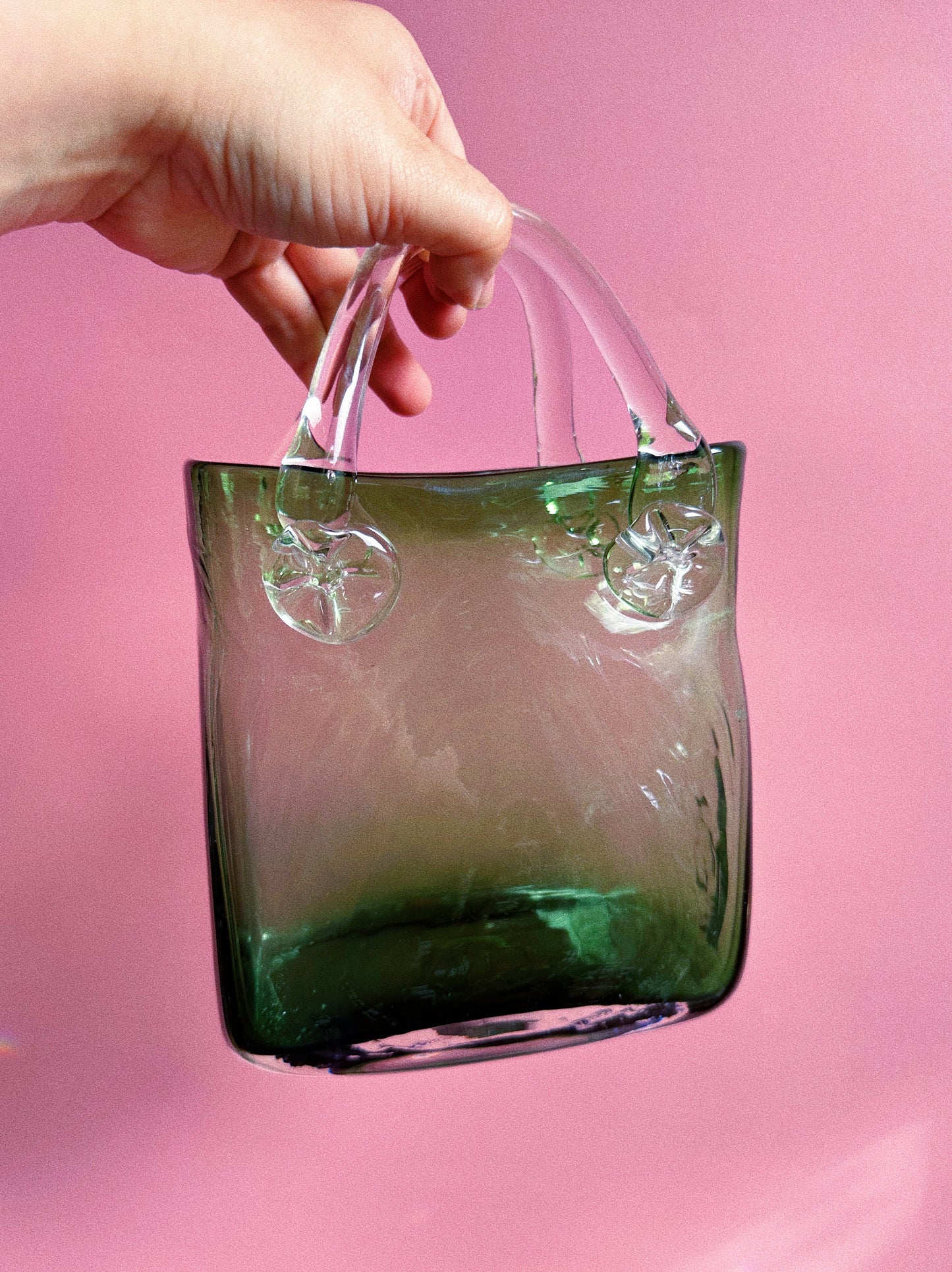 Vintage Green Art Glass Purse Vase