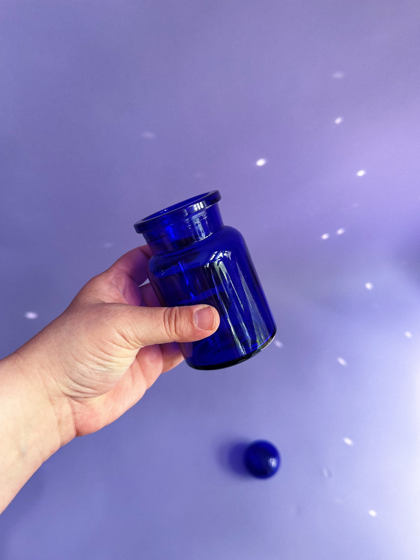 Vintage Apothecary Chemist Cobalt Blue Glass Container/Jar with Bubble Lid Belgium