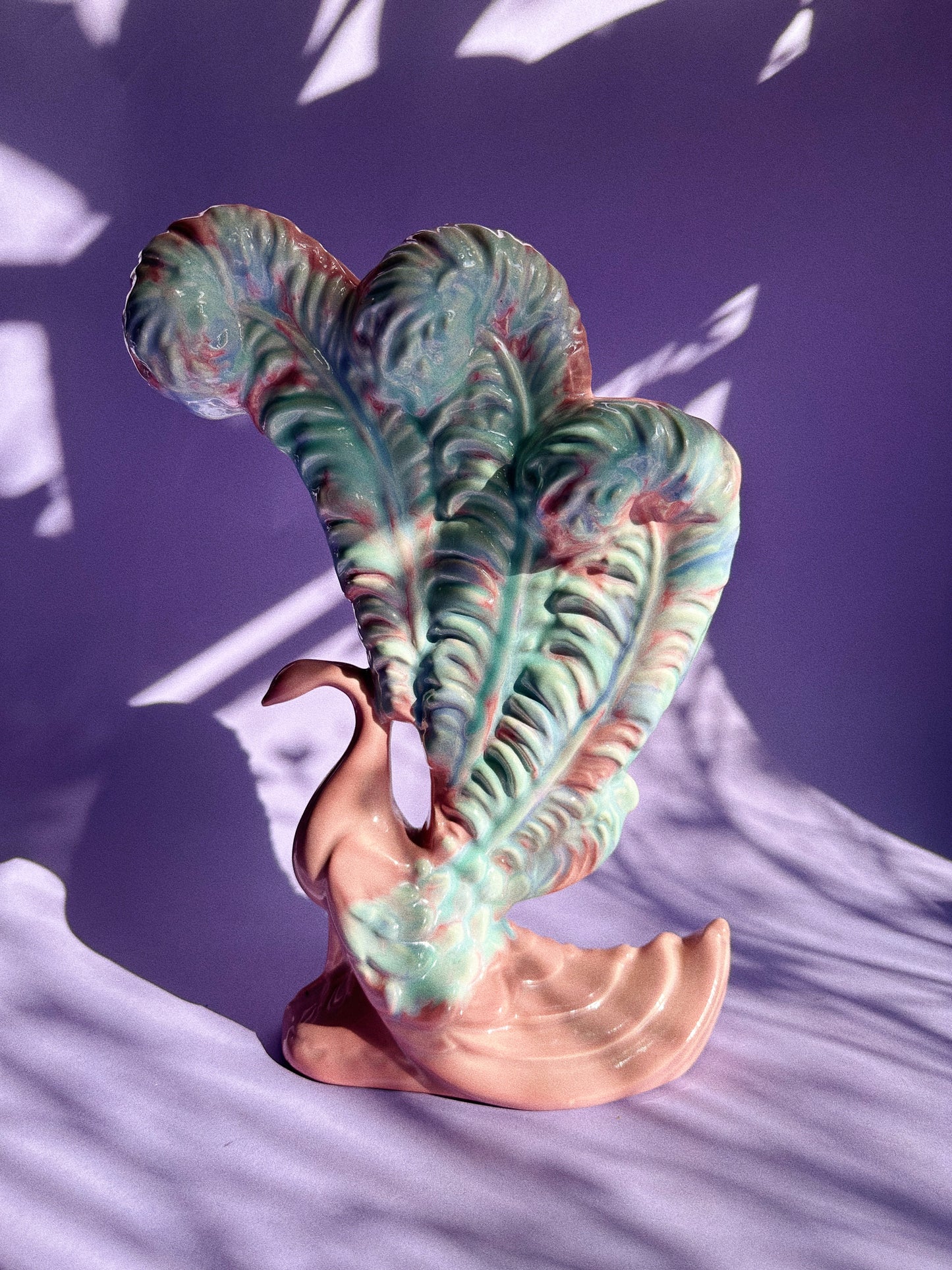 Vintage Royal Haeger Pottery Blue and Pink Large Peacock Vase