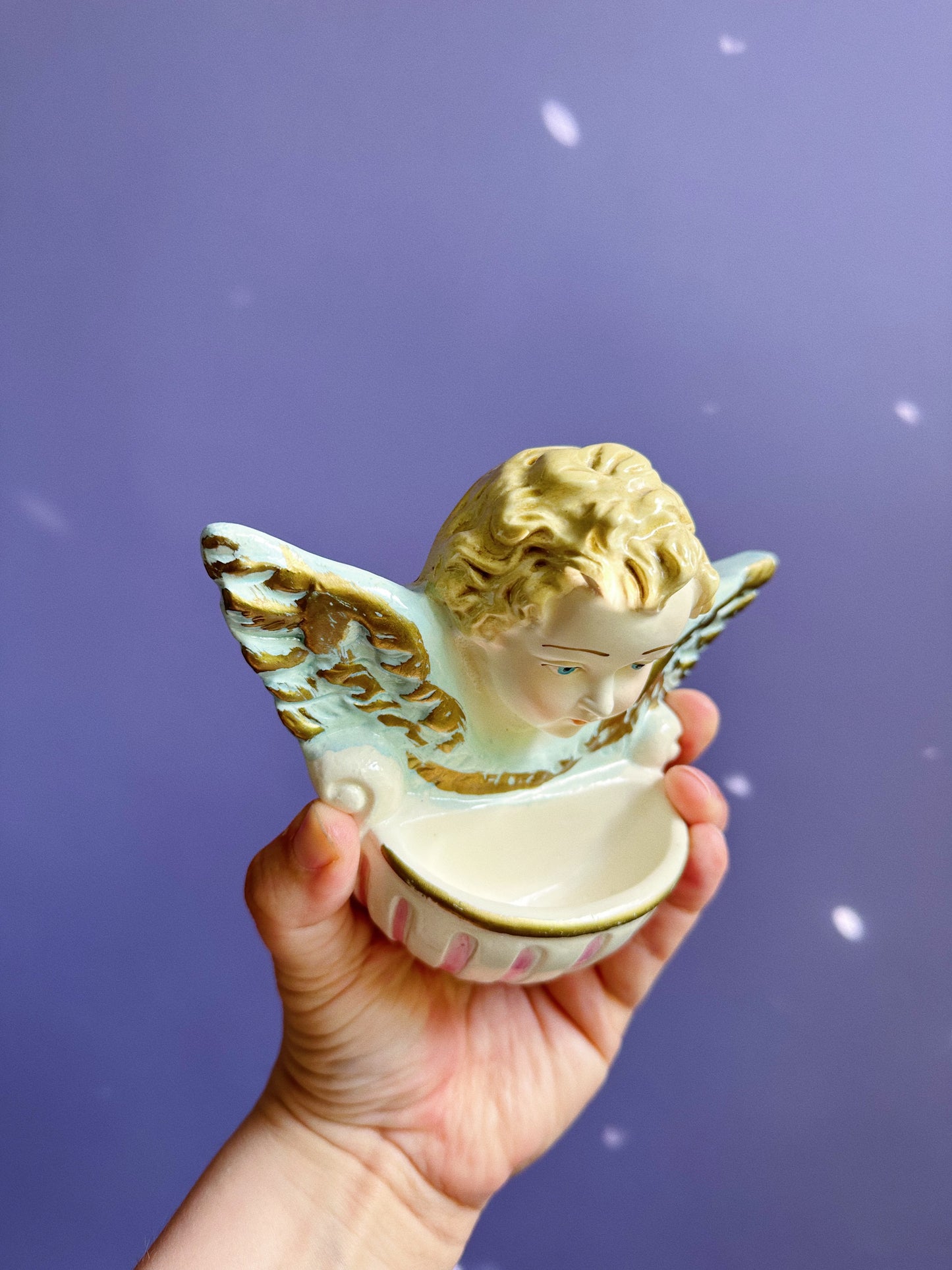 Sweet Chalkware Cherub Wall Pocket