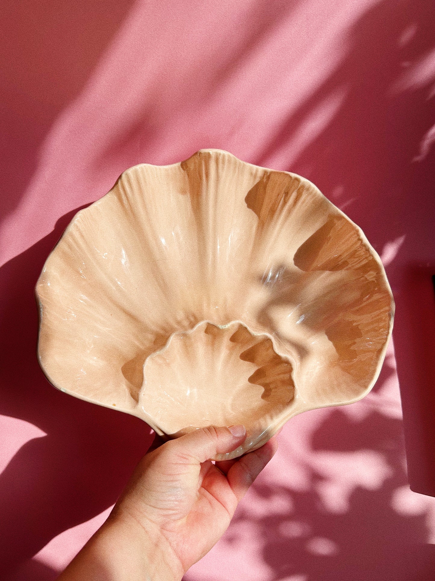 Vintage Peach Sea Shell / Clam Shell Dish