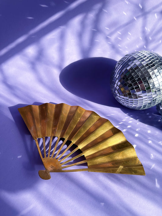 Vintage Solid Brass Fan Decor / Platter, Mid-Century Asian Inspired Footed