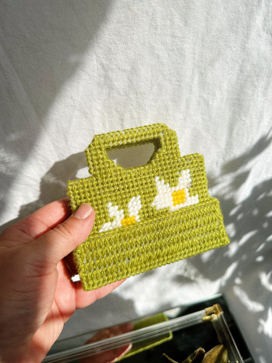 Vintage Green Cross Stitch Daisy Coasters