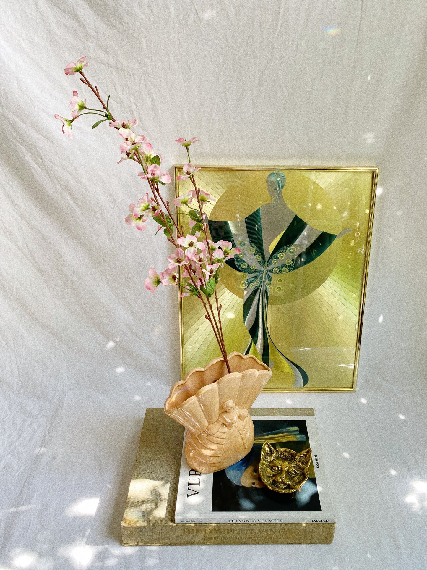 Vintage Peach Ceramic Lady In A Dress Vase