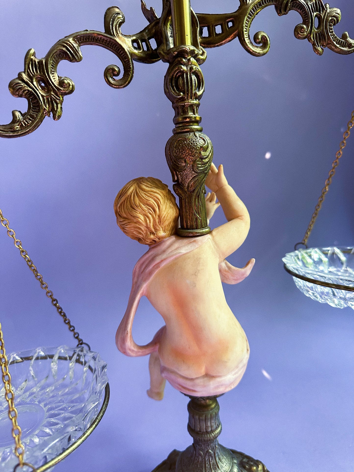 Vintage Large Brass Crystal Prisms Balance-Scales of Justice 24.5”H Cherub