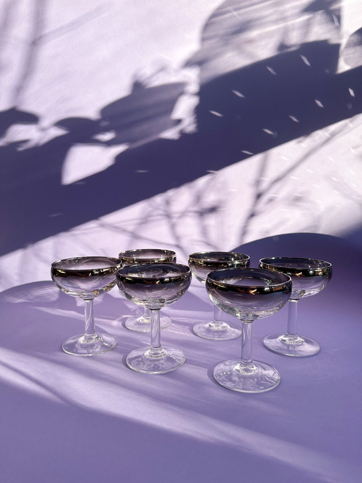 Vintage MCM Silver Ombré Luminarc Champagne Coupe Glasses Barware France