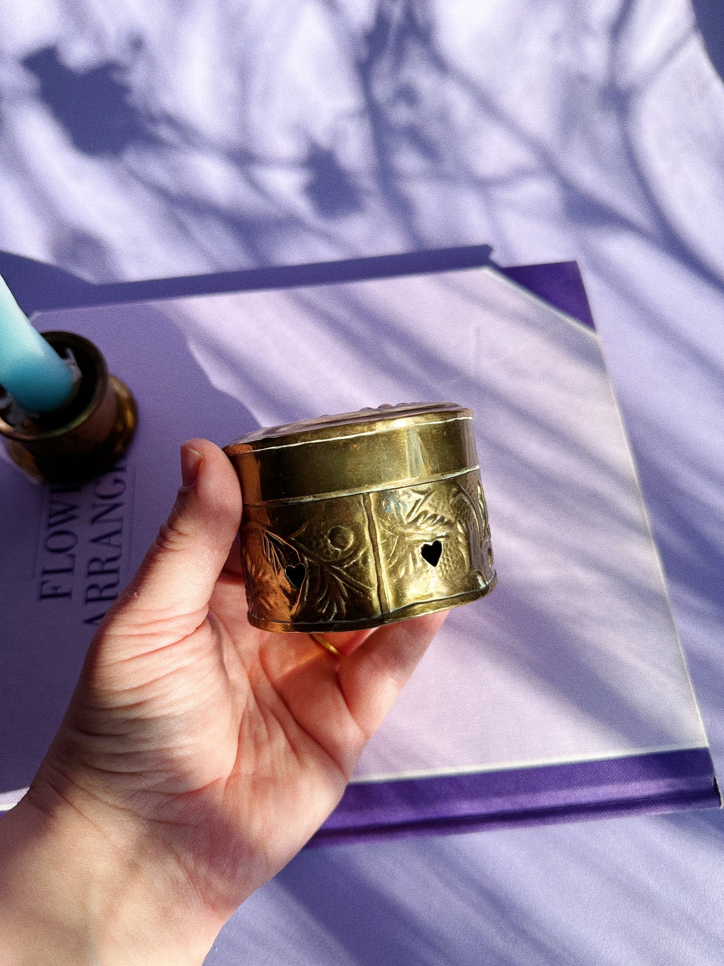 Vintage Brass Lidded Box With Heart Cut Outs