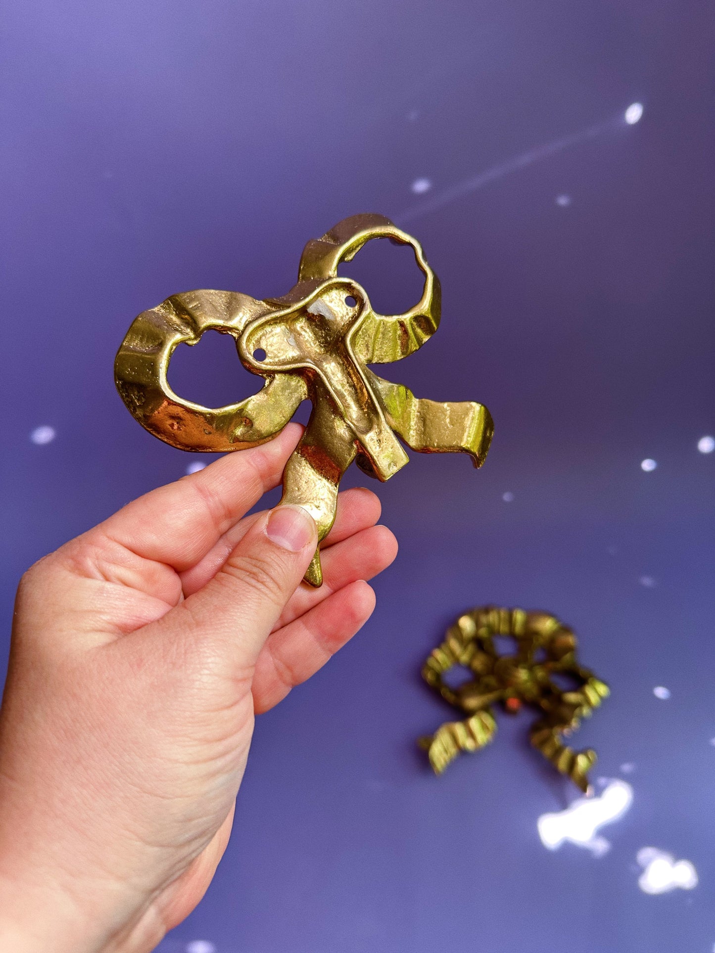 Vintage Heavy Brass Bow Wall Hooks