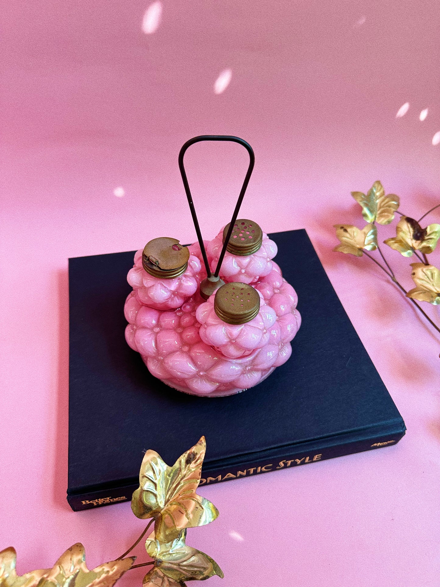 EAPG Condiment Set Pink Bulging Petal Consolidated Lamp & Glass Co. 1895