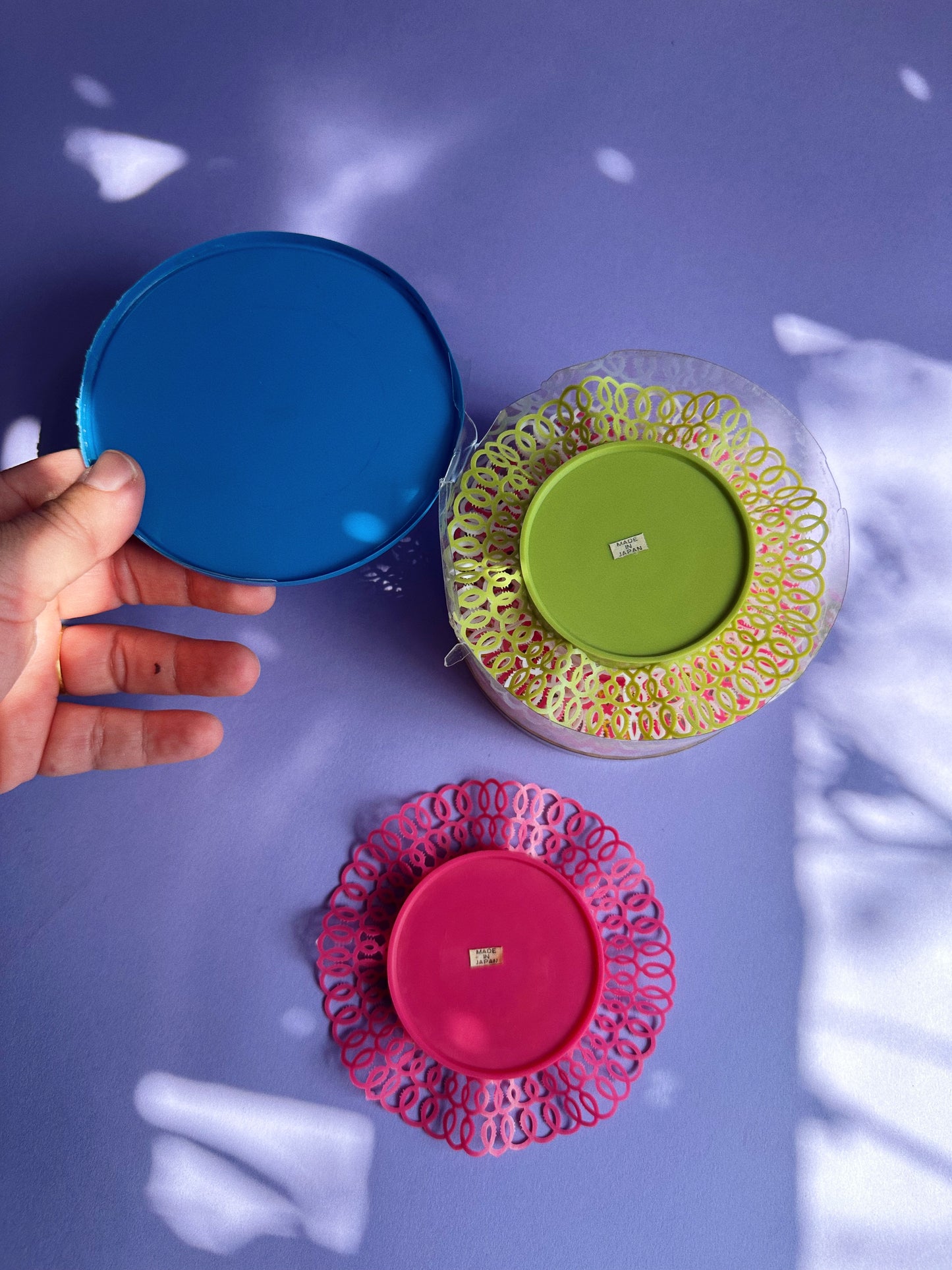 Vintage Lustro-Ware Plastic Lace Ruffled Edge Coasters Set of 6 Original Box Japan