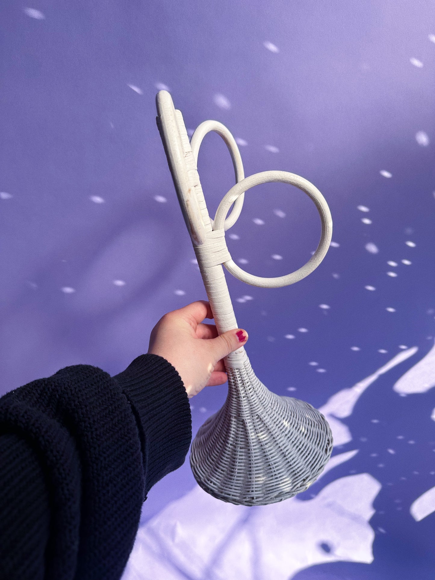 Vintage White Wicker Triple Loop Towel Stand