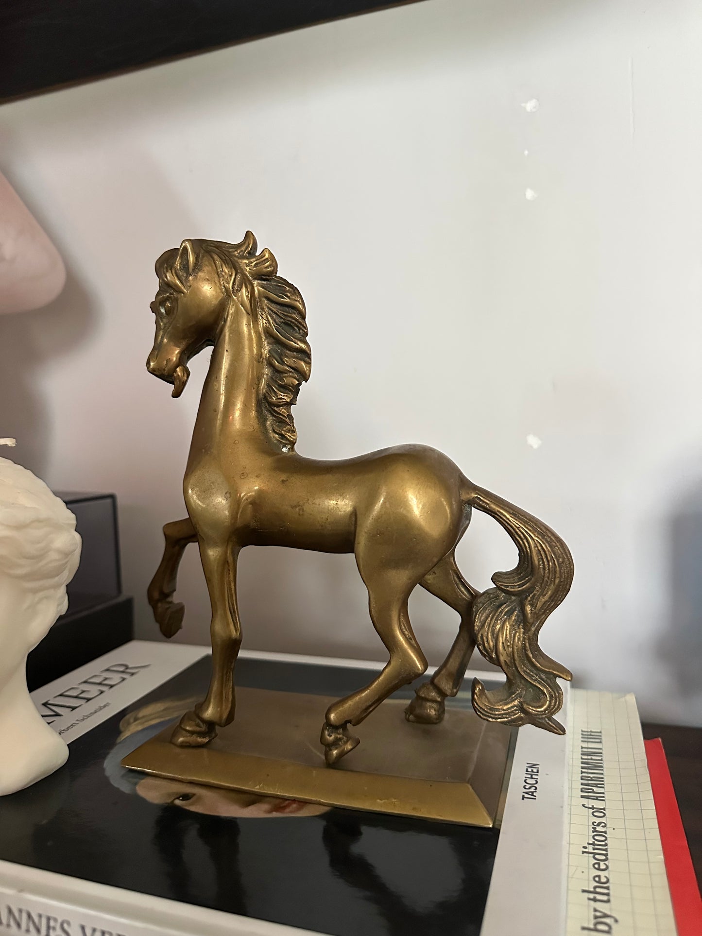 Heavy Brass Horse Figurine Gold 1982 Enesco MCM Decor Mid Century