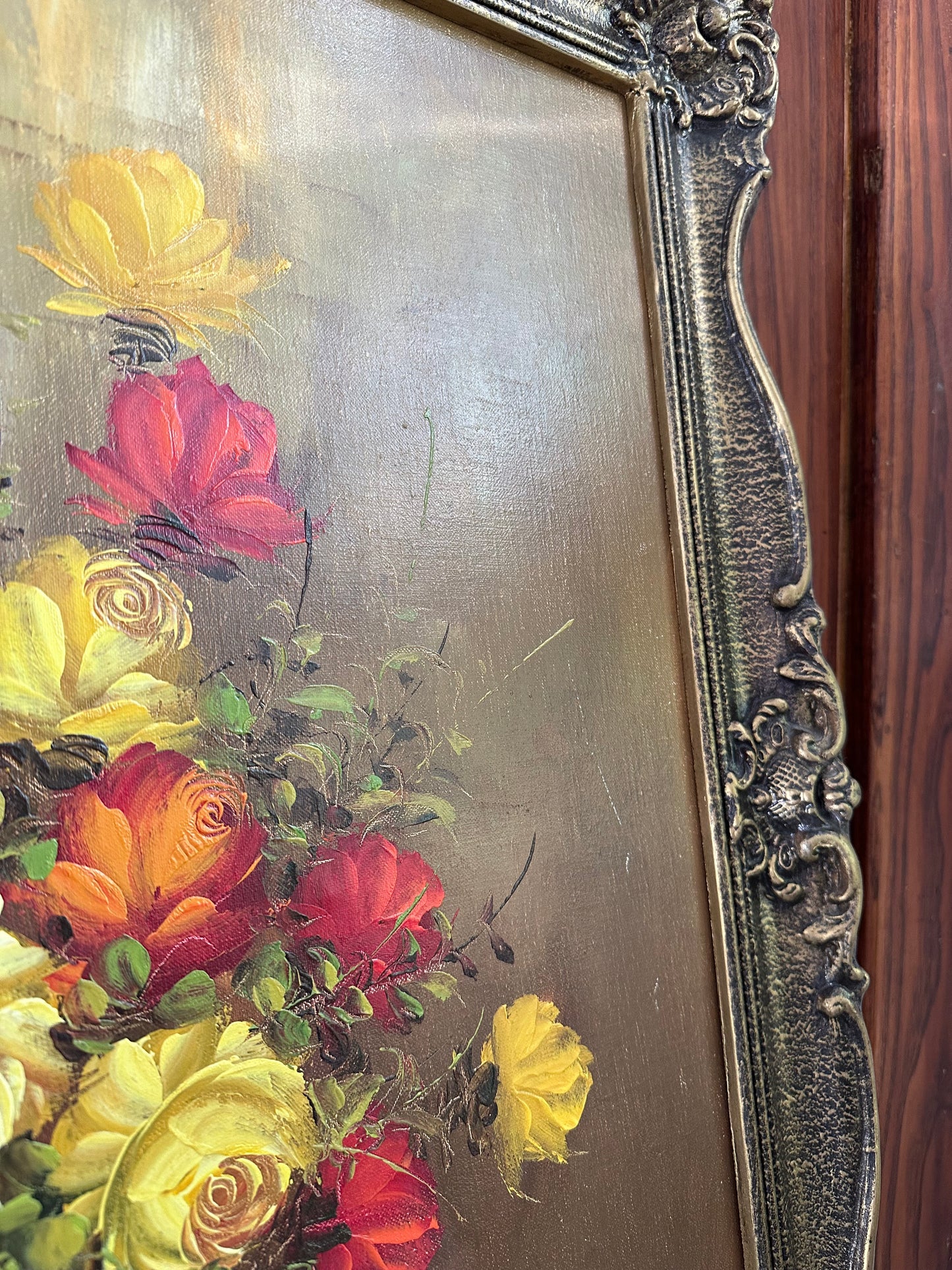 Beautiful Signed Vintage Still Life Original Oil on Canvas Bouquet Of Flowers