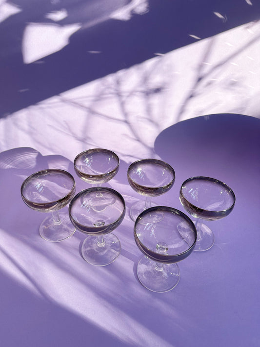 Vintage MCM Silver Ombré Luminarc Champagne Coupe Glasses Barware France