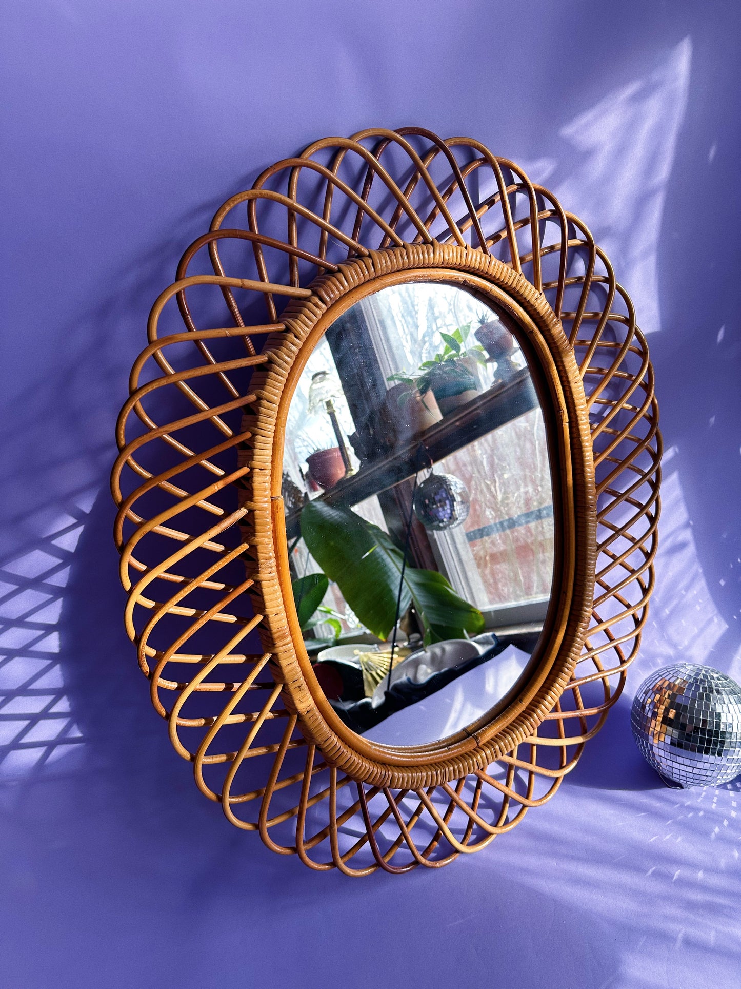 Rosenthal Netter Bamboo Rattan Mid Century Modern Oval Mirror MCM