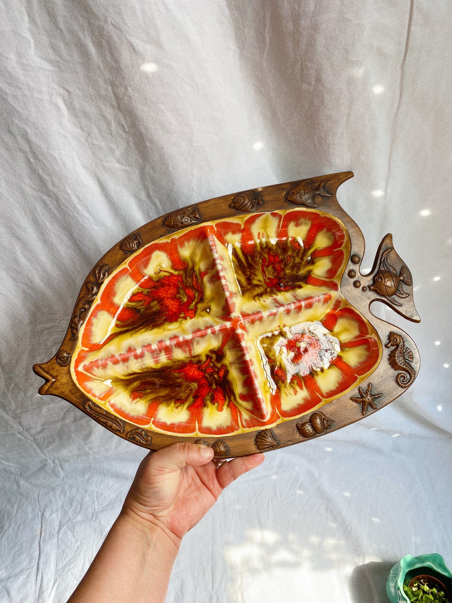 Vintage Treasure Craft Drip Glaze Pottery Fish Serving Dish