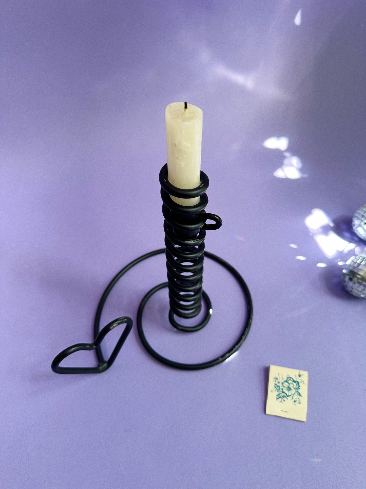 Handmade Wrought Iron Courting Candle Holder with Heart-Shaped Handle