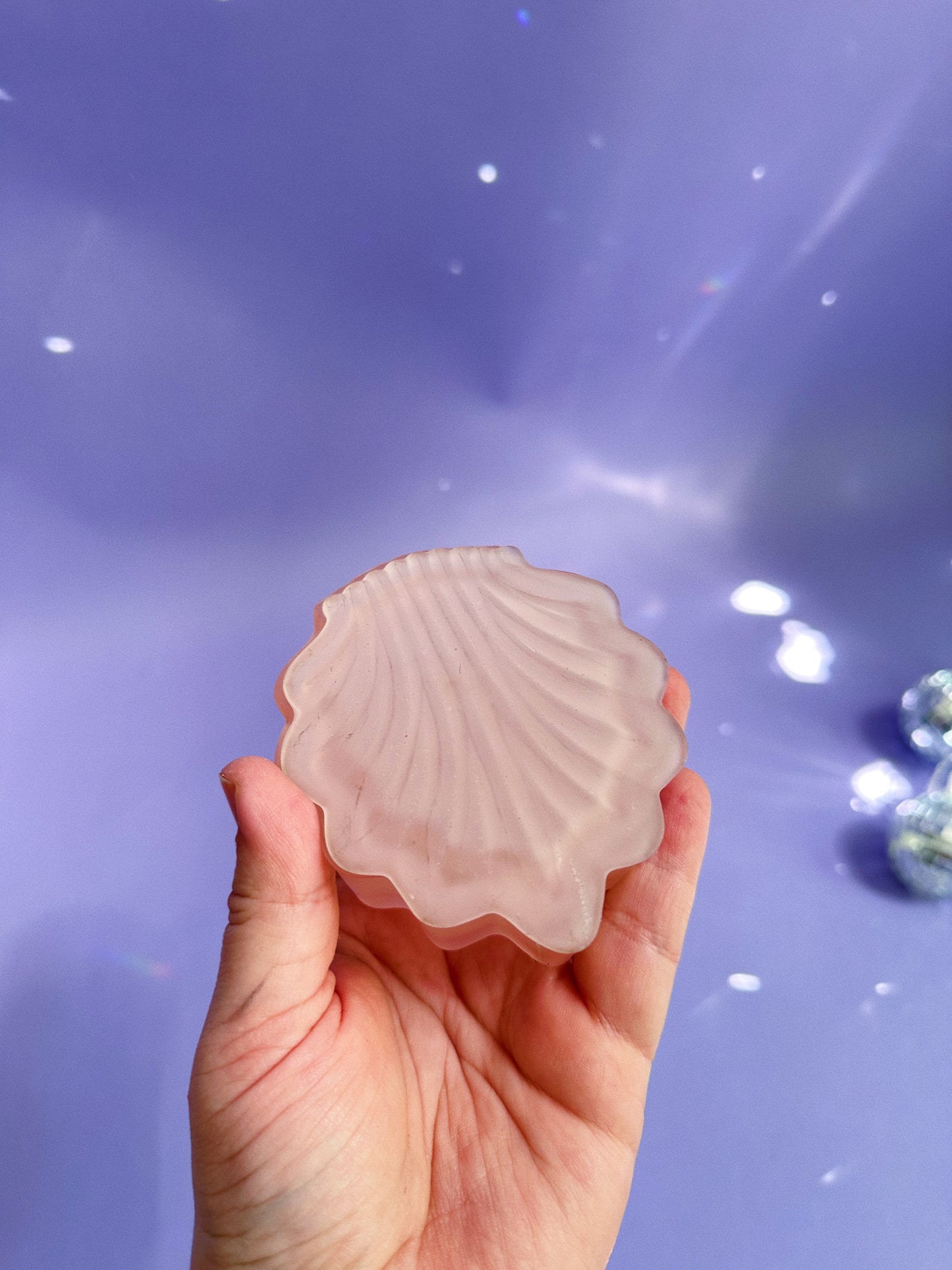 Vintage Frosted Pink Glass Lidded Seashell Trinket Dish