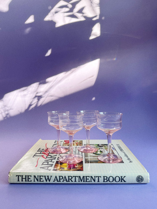 Vintage Pink Etched Champagne / Sparkling Coupes