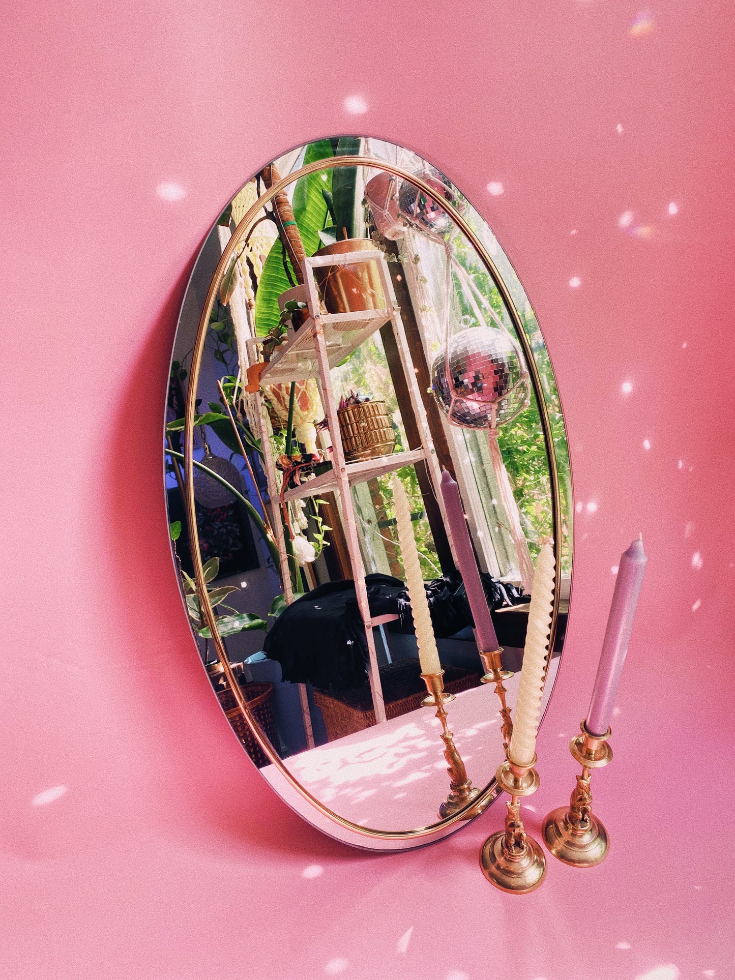 Post Modern Brass Rimmed Oval Mirror