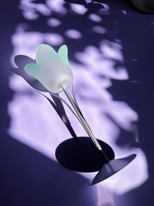 Vintage Glass & Metal Blue Frosted Tulip Tealight Candle Holder