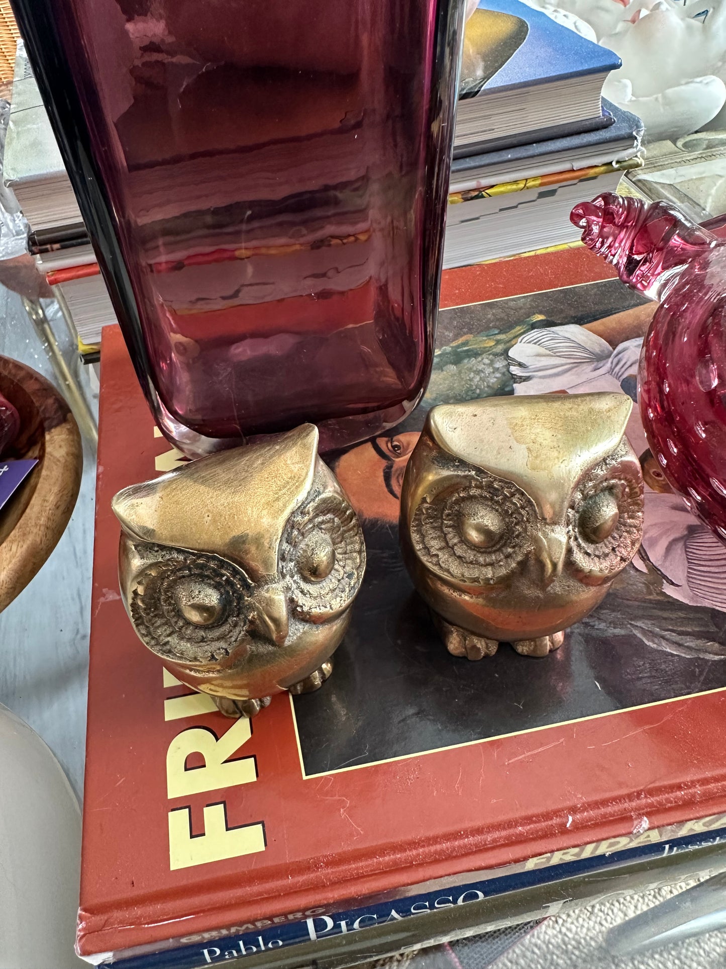 Vintage Brass Owl Pair Paperweights