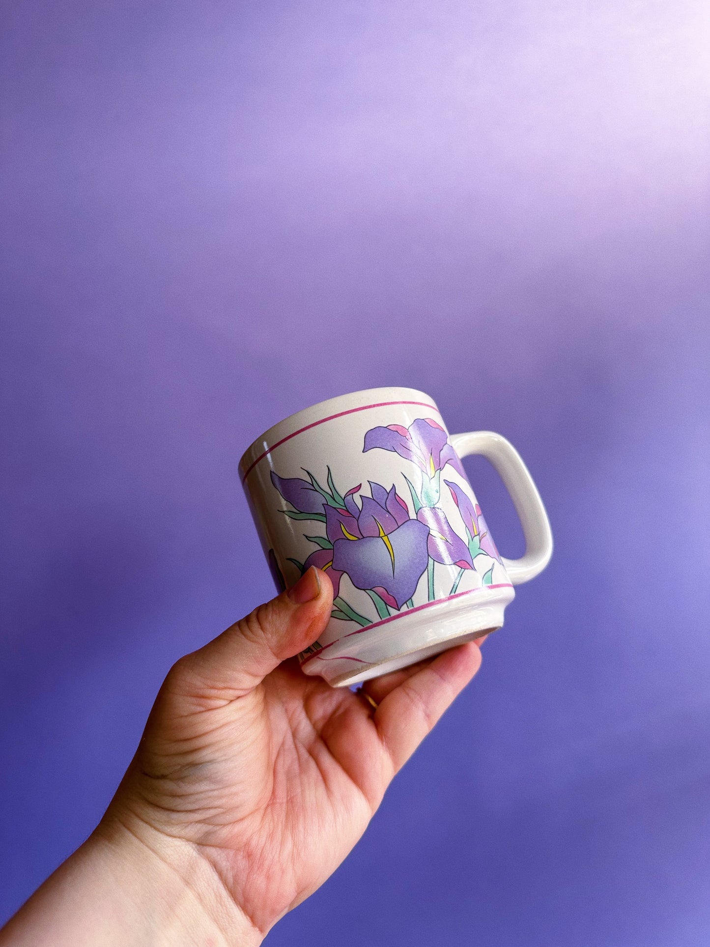 Vintage 80s Purple Flower Ceramic Mug
