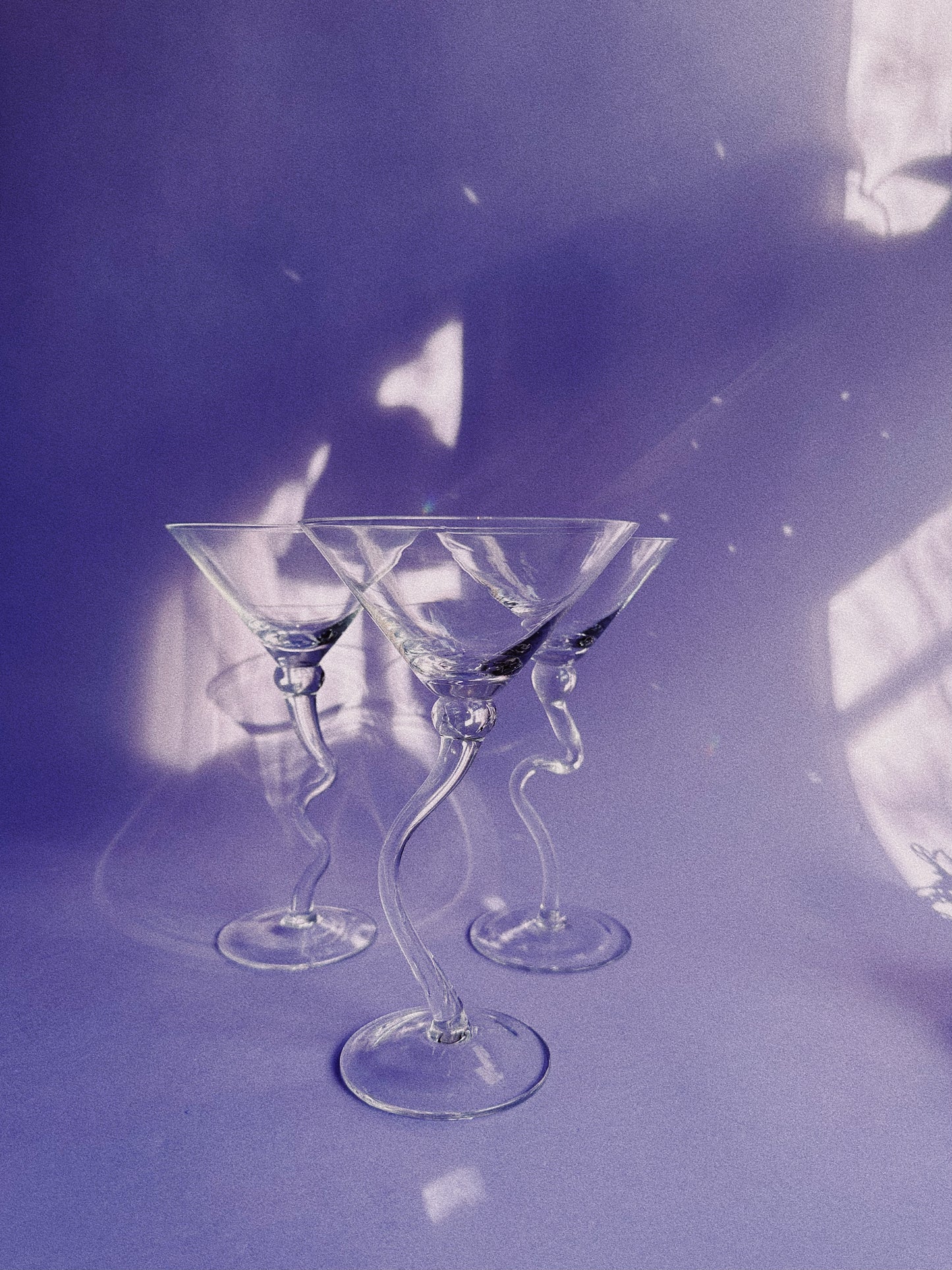 Vintage Tall Large Squigly Stemmed Martini / Cocktail / Mocktail Glasses