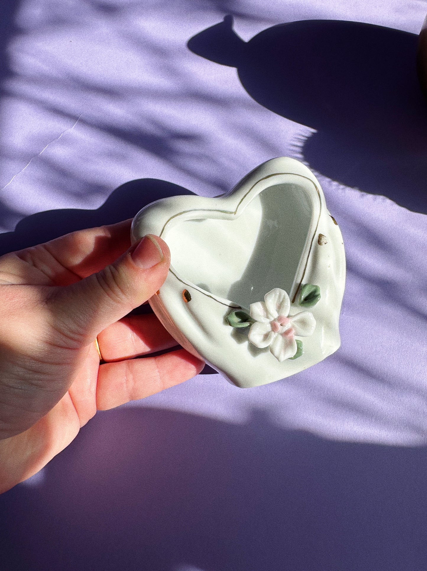 Small Vintage Porcelain Heart In Hands