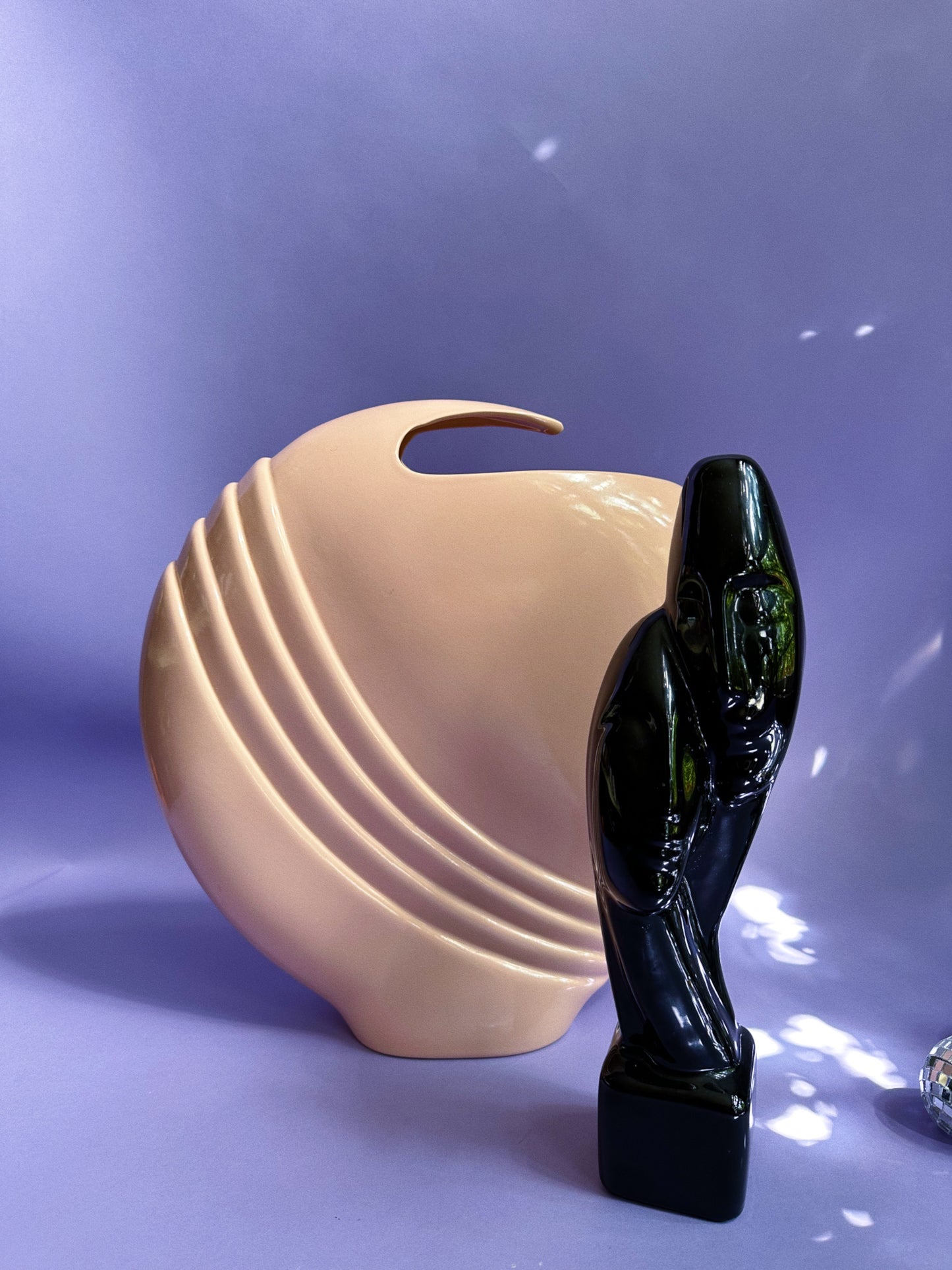 Large Pink Vintage 80's Art Deco Abstract Wave Ceramic Vase