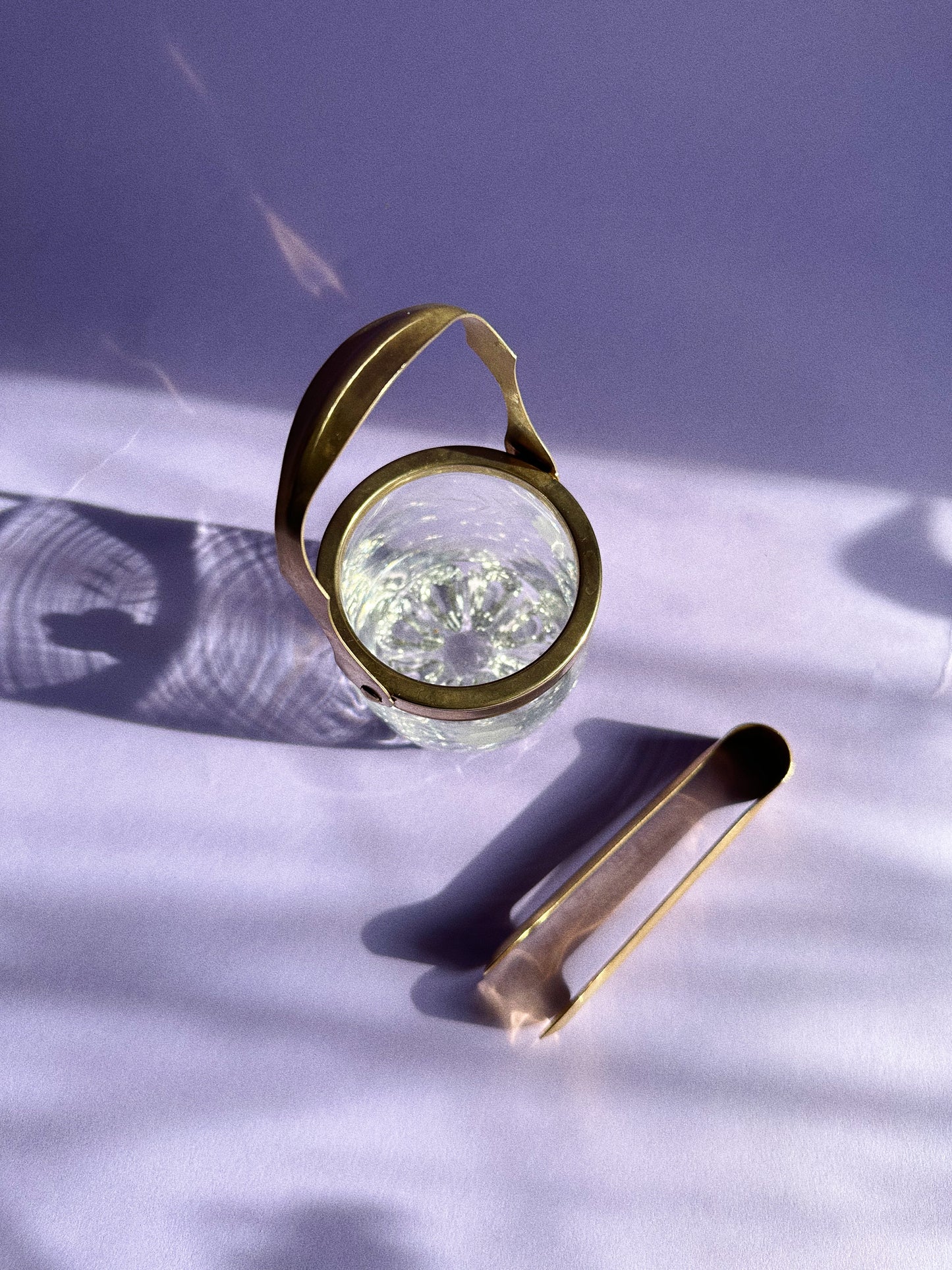 Vintage Etched Personal Sized Crystal Ice Bucket Italy Brass