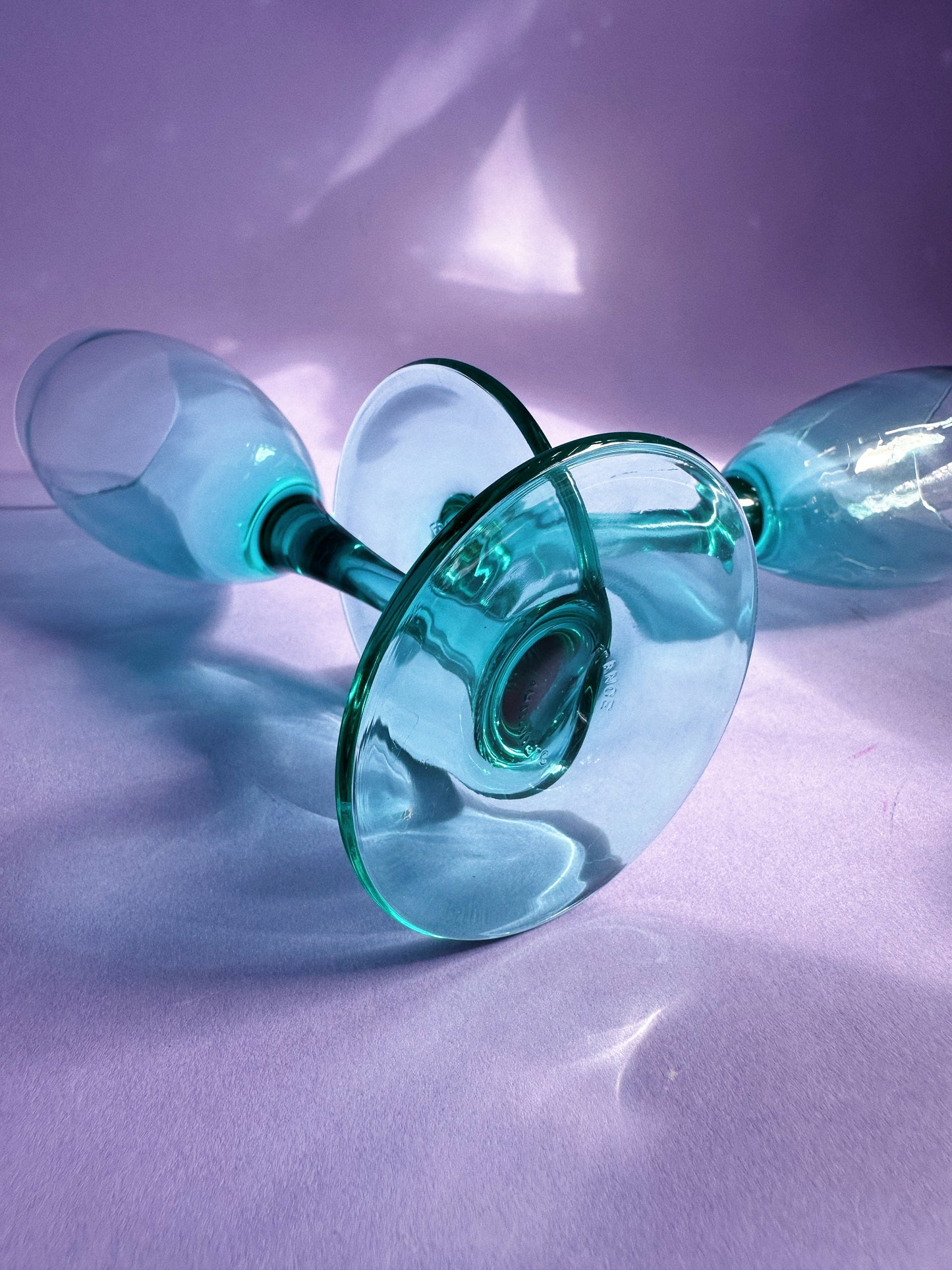 2 Luminarc Teal Green Fluted Champage Glasses Pair Durand France