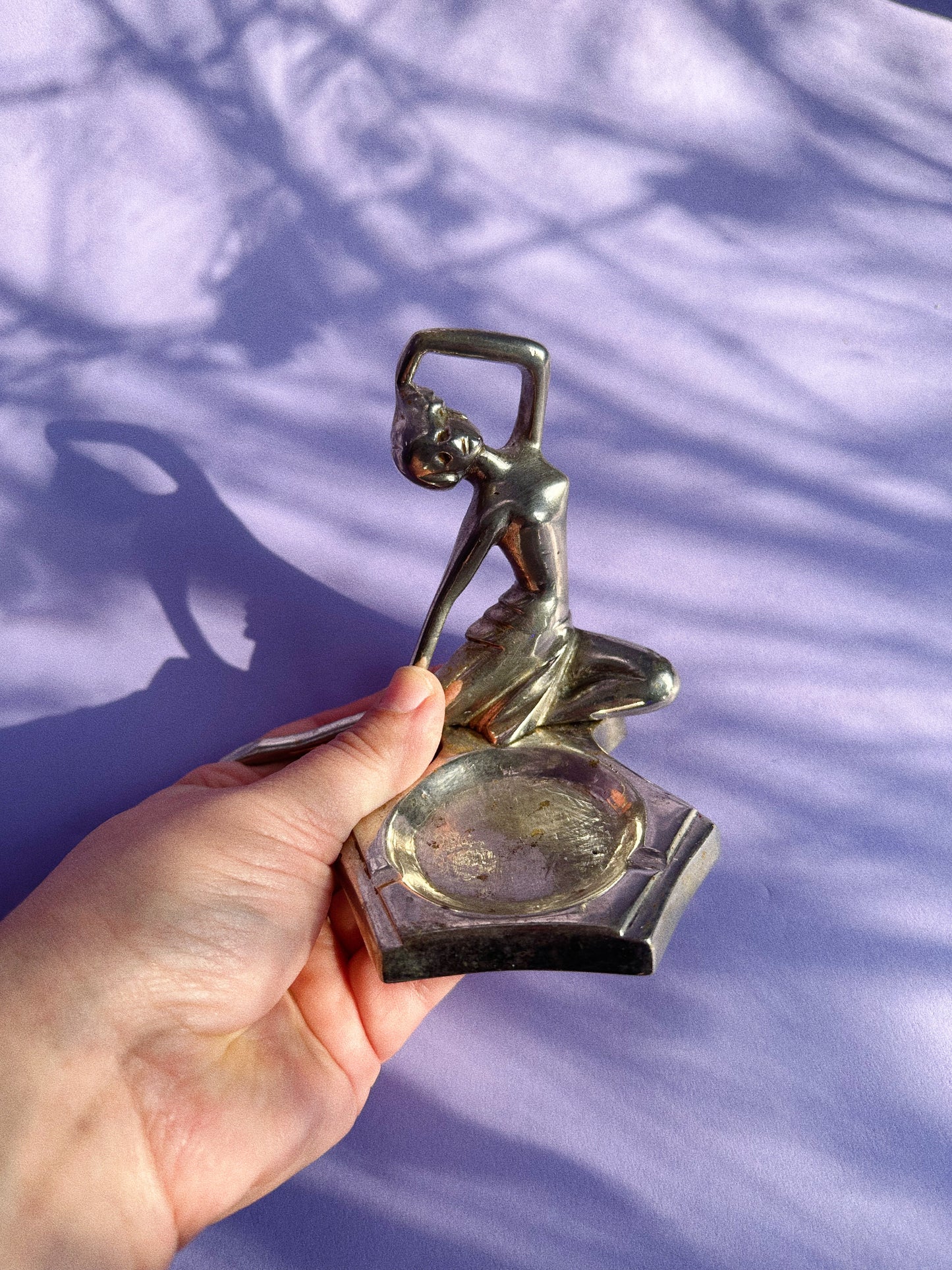 Vintage Rare Art Deco Style Metal Lady Ashtray