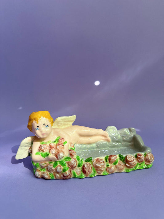 Vintage Ceramic Cherub Business Card Holder