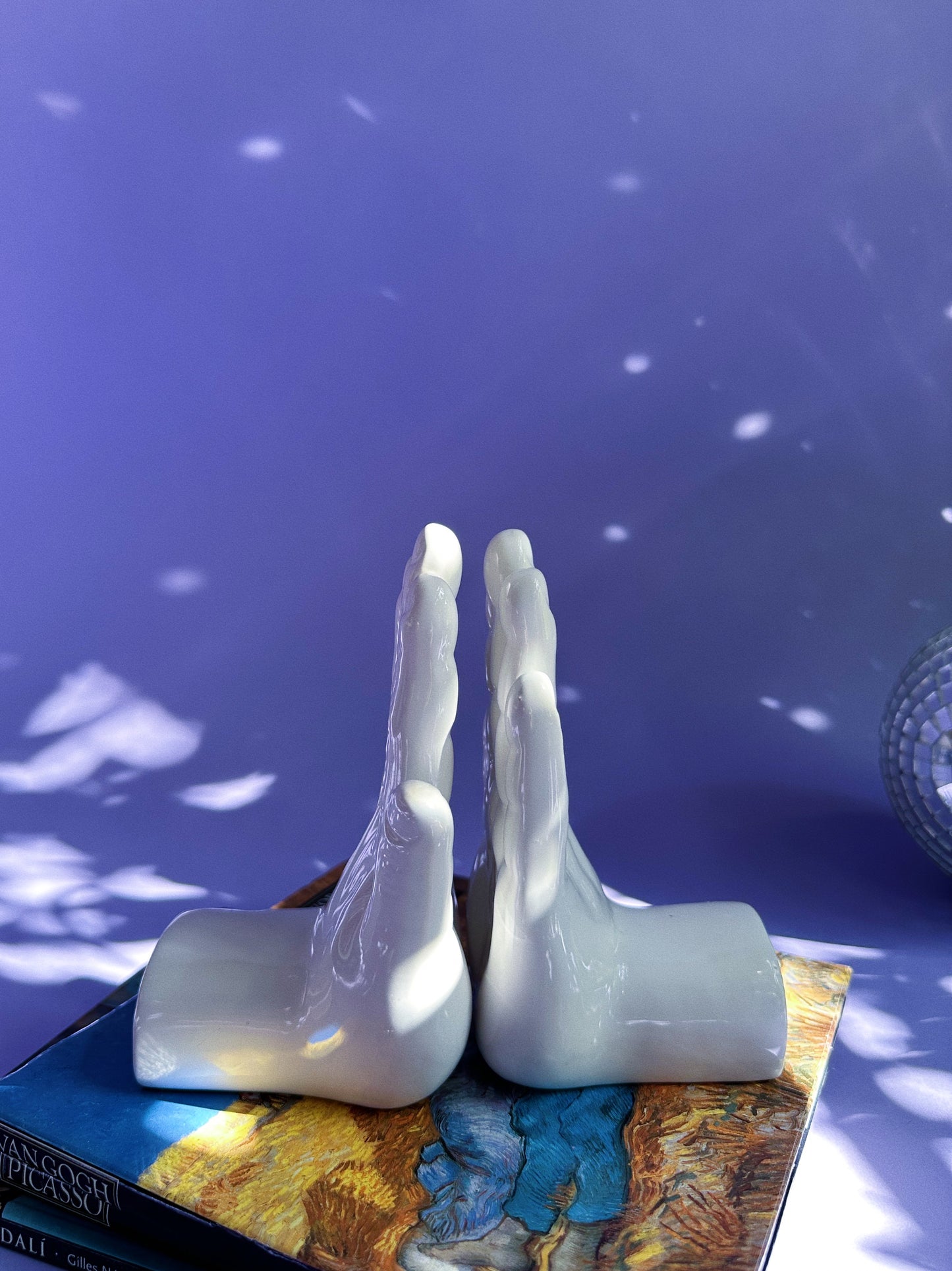 White Ceramic Hands Book Ends VTG 6.25” Weighted W/O Sand MCM NOTE