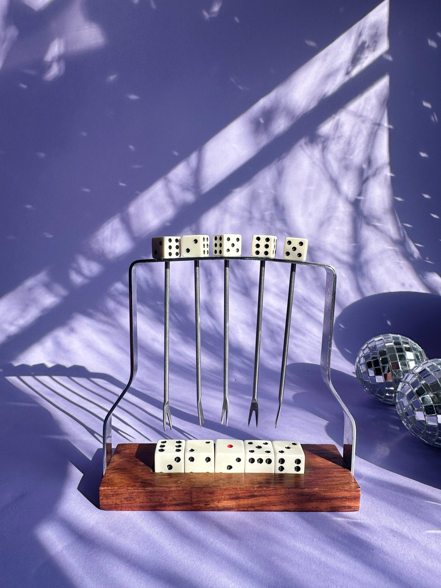 Vintage Dice Cocktail Picks with Holder: Mid-Century Martini Olive Sticks