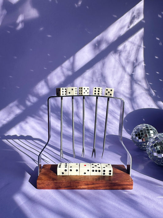 Vintage Dice Cocktail Picks with Holder: Mid-Century Martini Olive Sticks