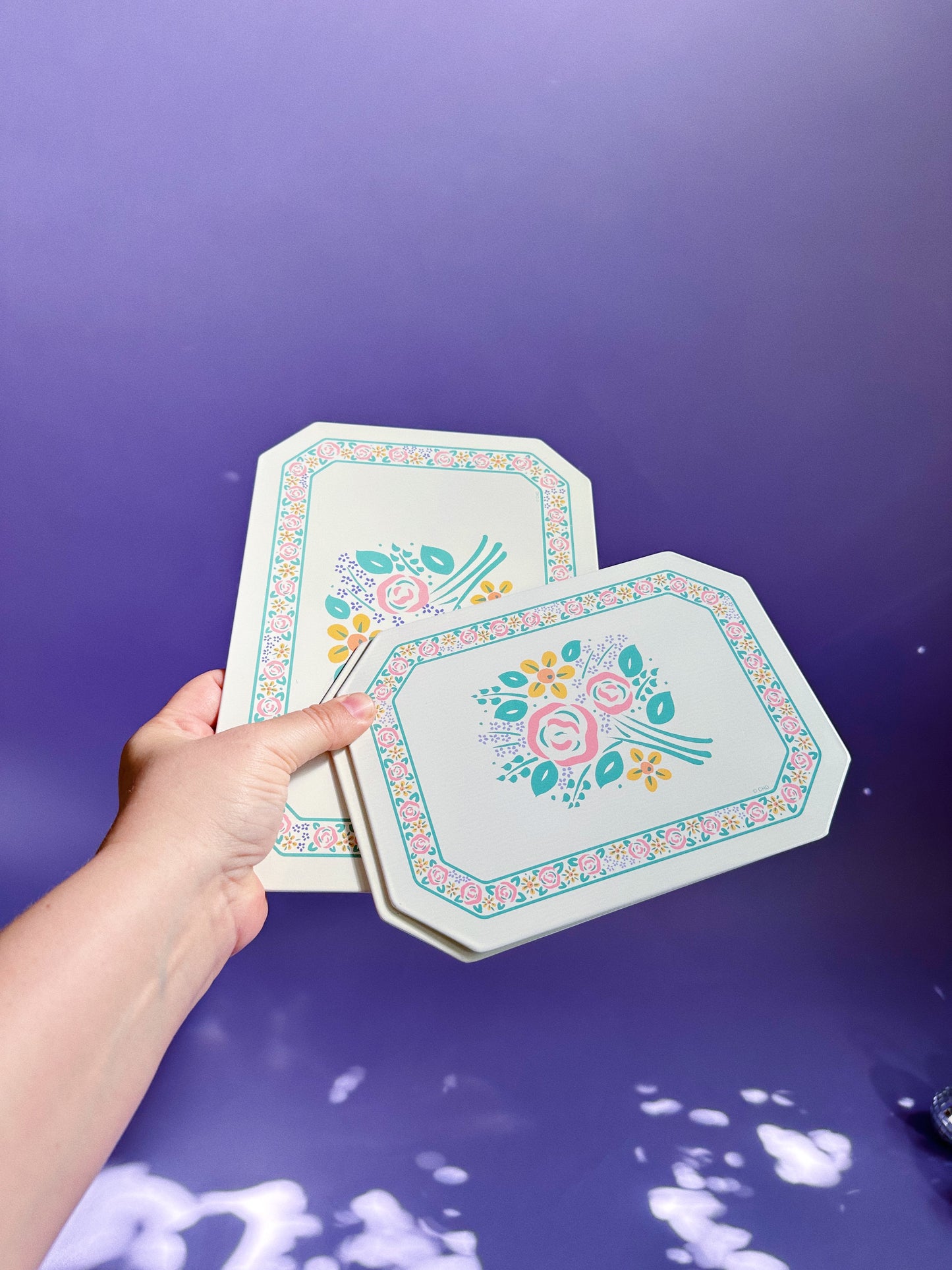 Vintage 80s Floral Metal Tray & Matching Heat Pads / Hot Mats