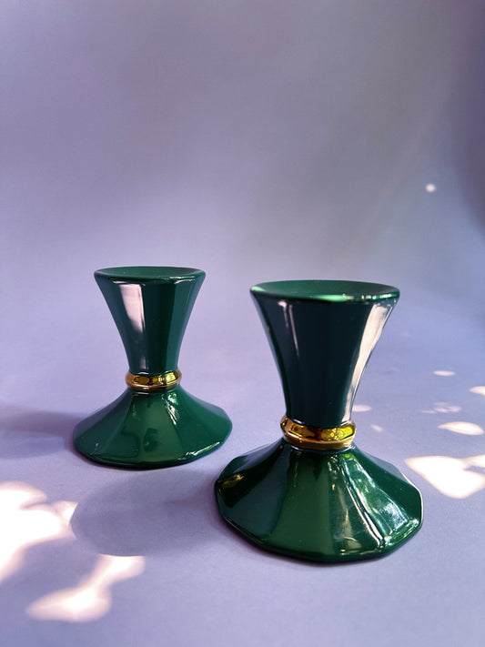 Vintage Ceramic Green Party Lite Candlesticks for Taper Candles