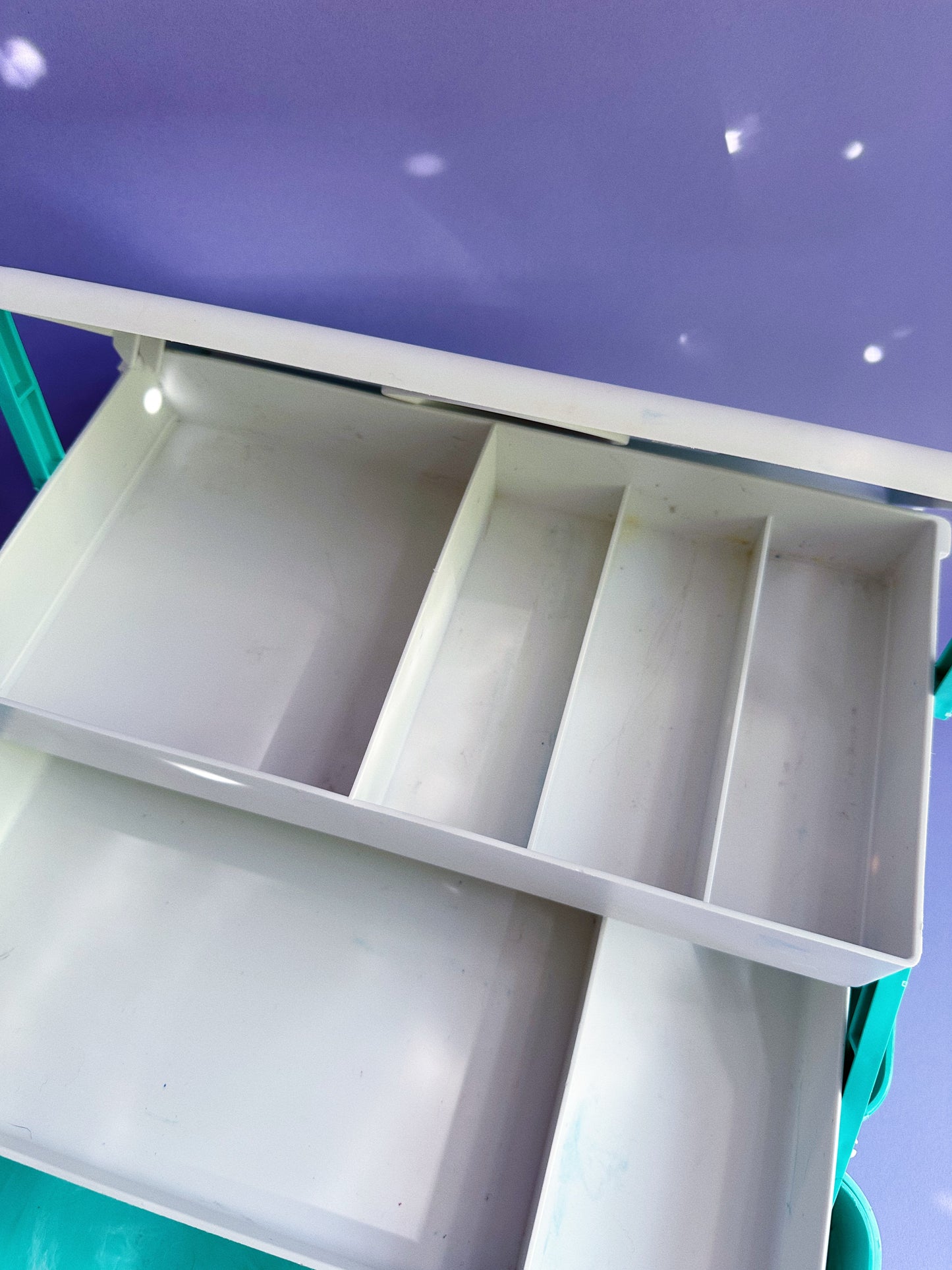 Caboodles of California Vintage Teal Swirl Marble Large 15" 3 Tier Makeup Case