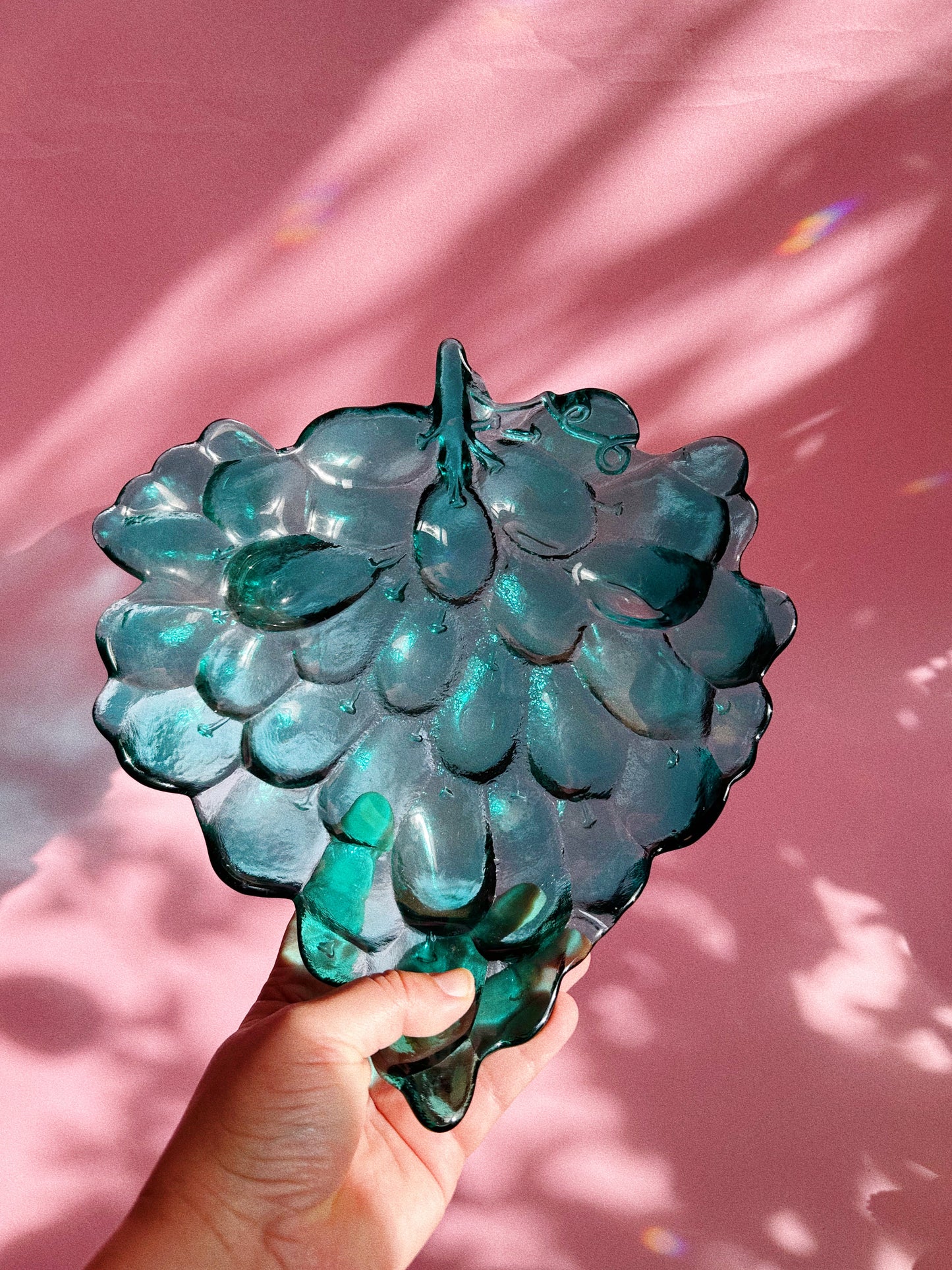 Vintage MCM Teal Glass Grape Platter