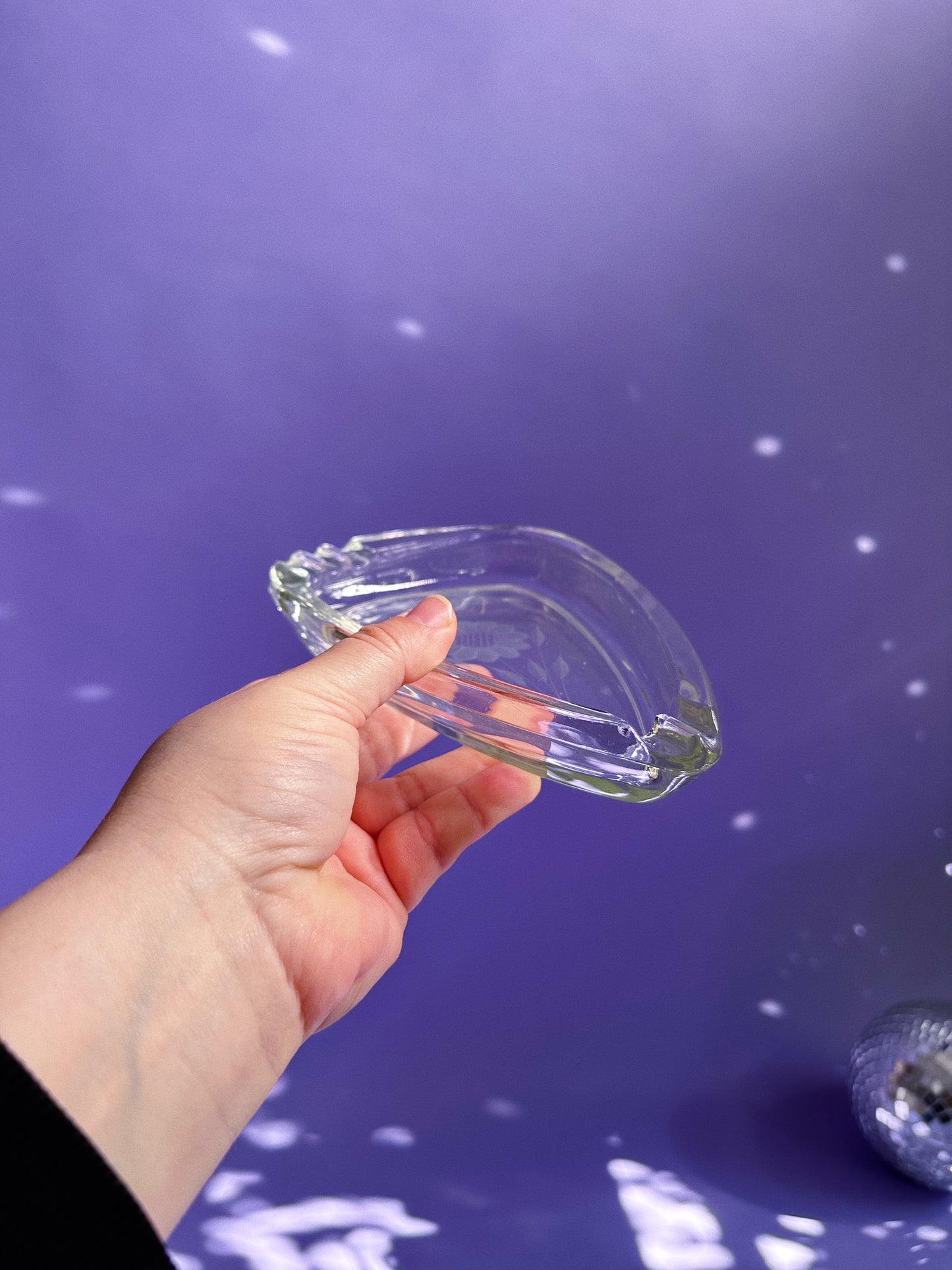 Sweet Vintage Crystal Triangle Floral Etched Ashtray / Throw Dish