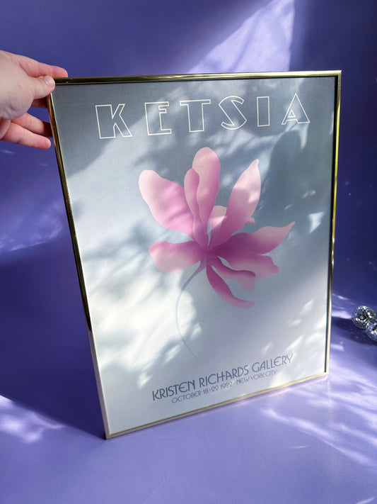 Gorgeous Vintage Brass Framed 80s Flower Print Ketsia